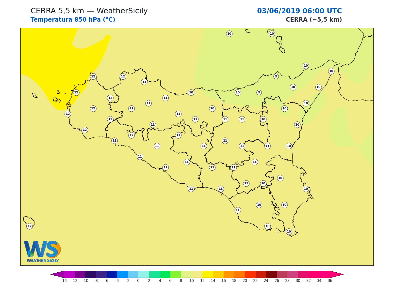 Temperatura a 850 hPa · 2019060306