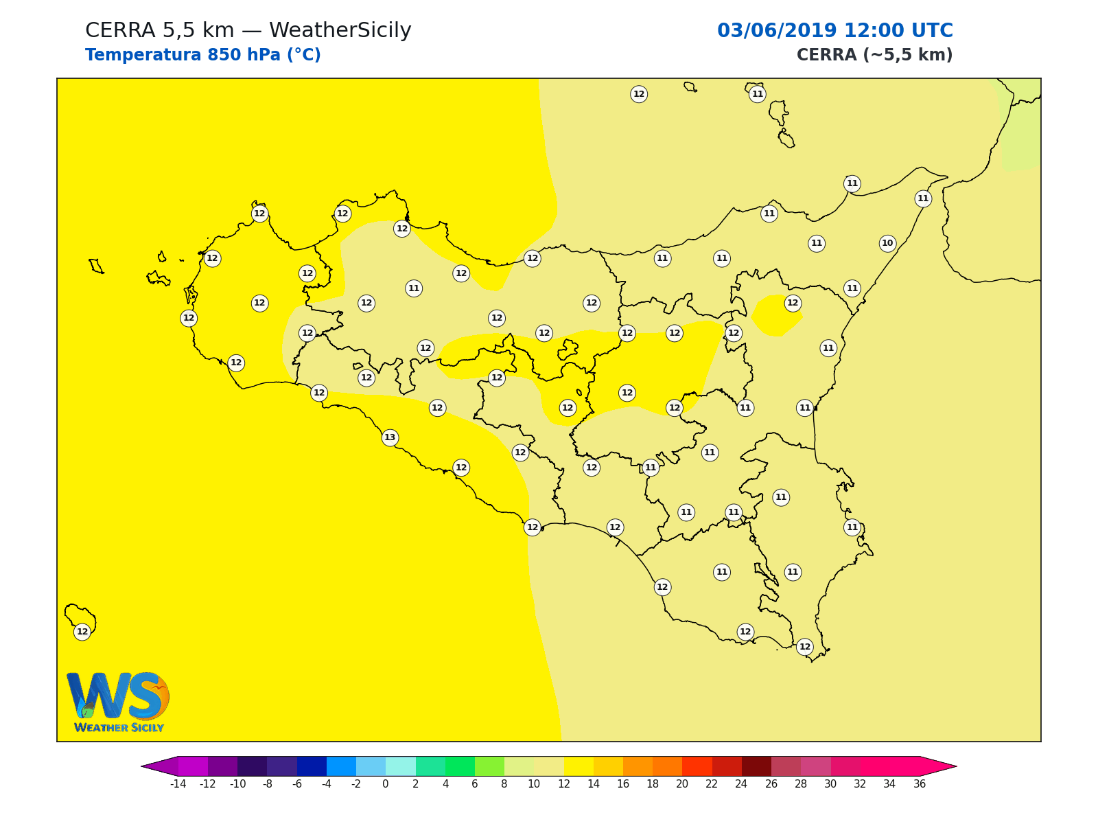 Temperatura a 850 hPa · 2019060312