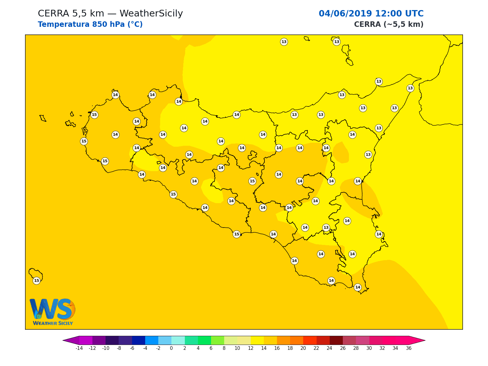 Temperatura a 850 hPa · 2019060412