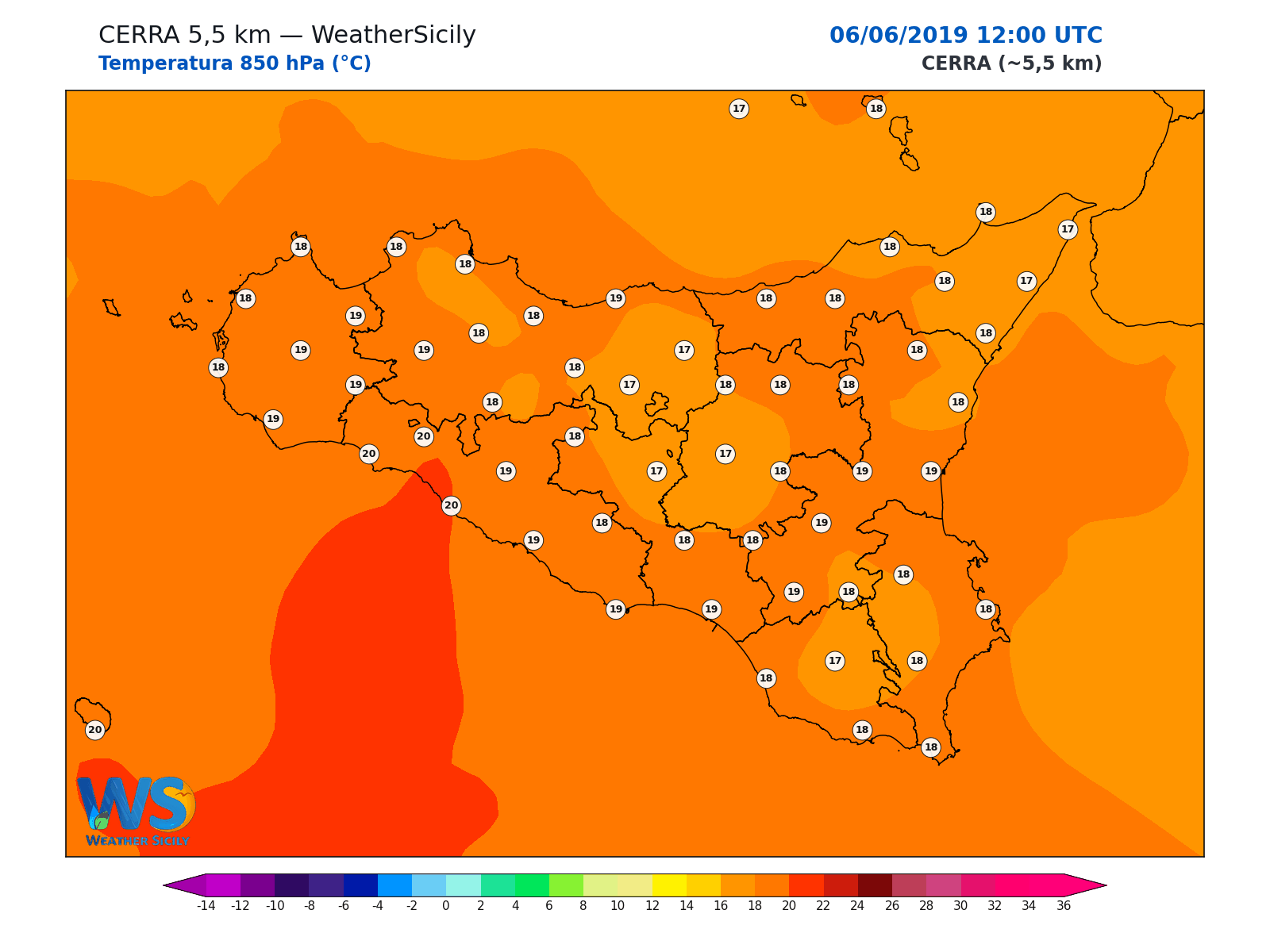 Temperatura a 850 hPa · 2019060612