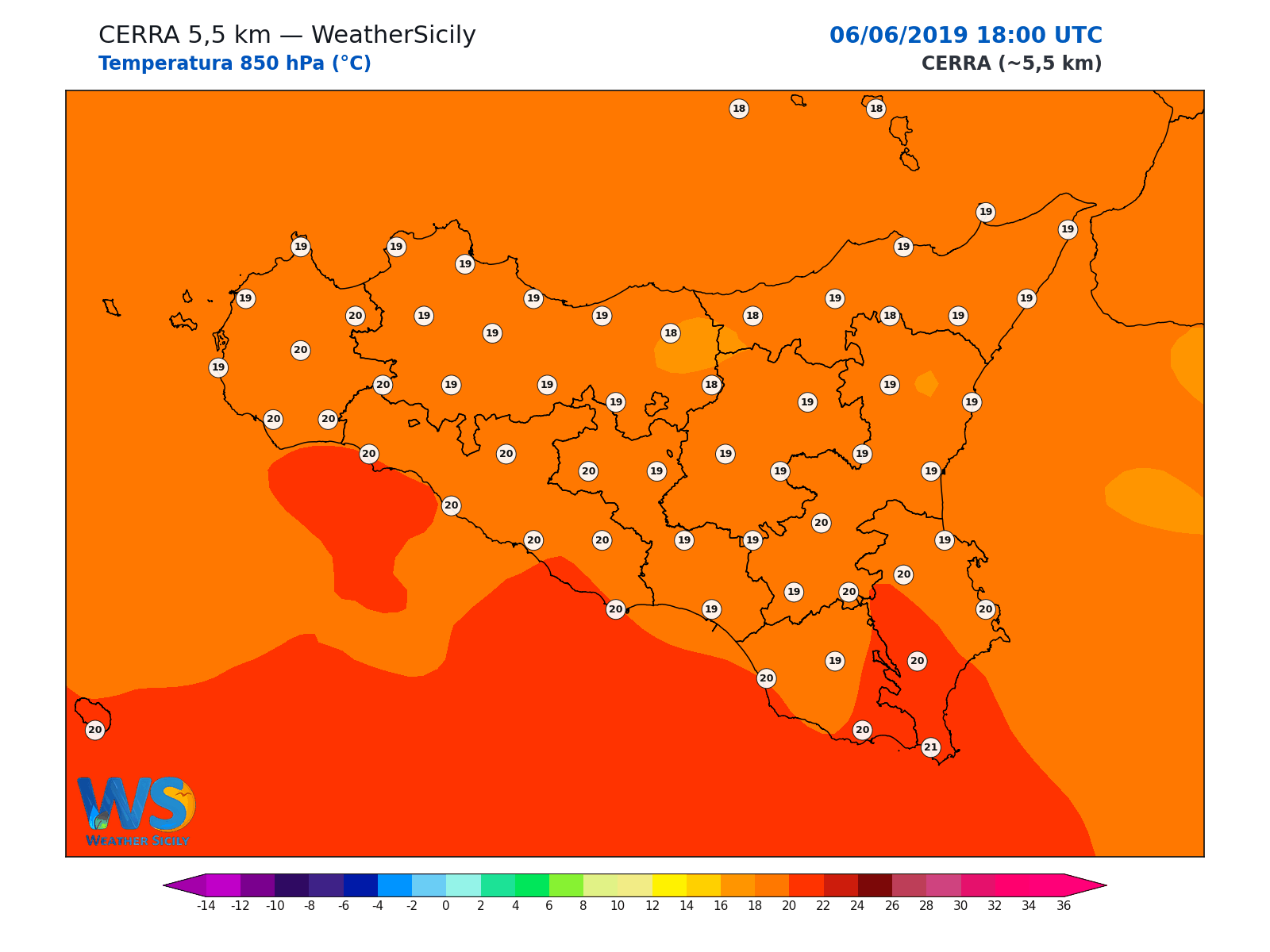 Temperatura a 850 hPa · 2019060618