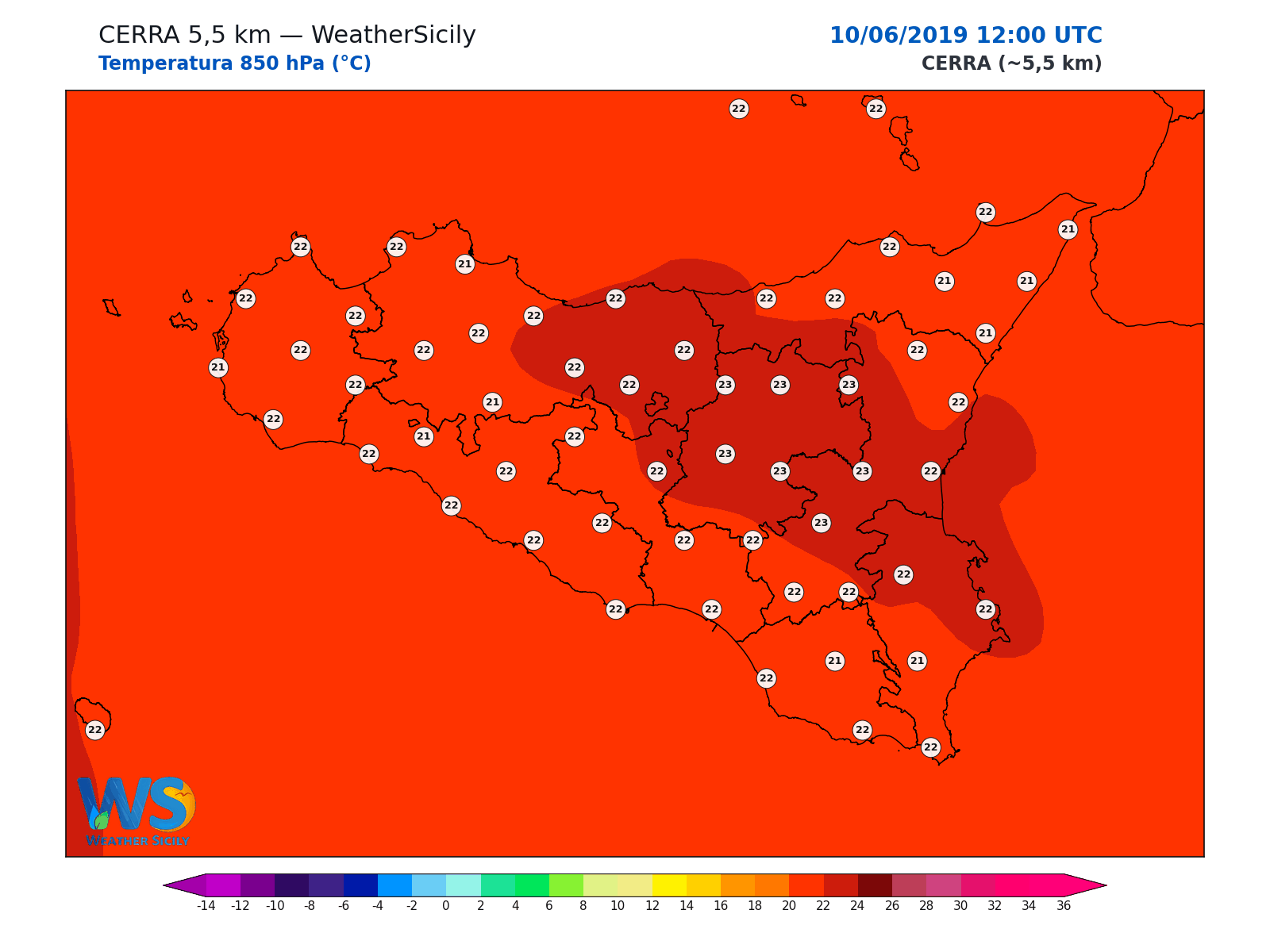 Temperatura a 850 hPa · 2019061012