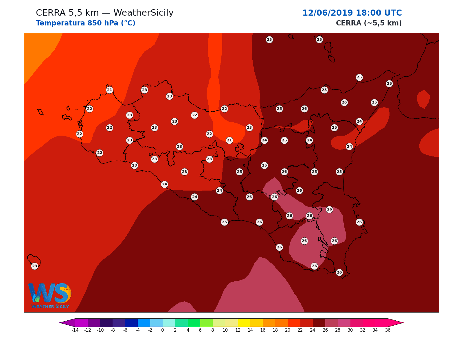 Temperatura a 850 hPa · 2019061218