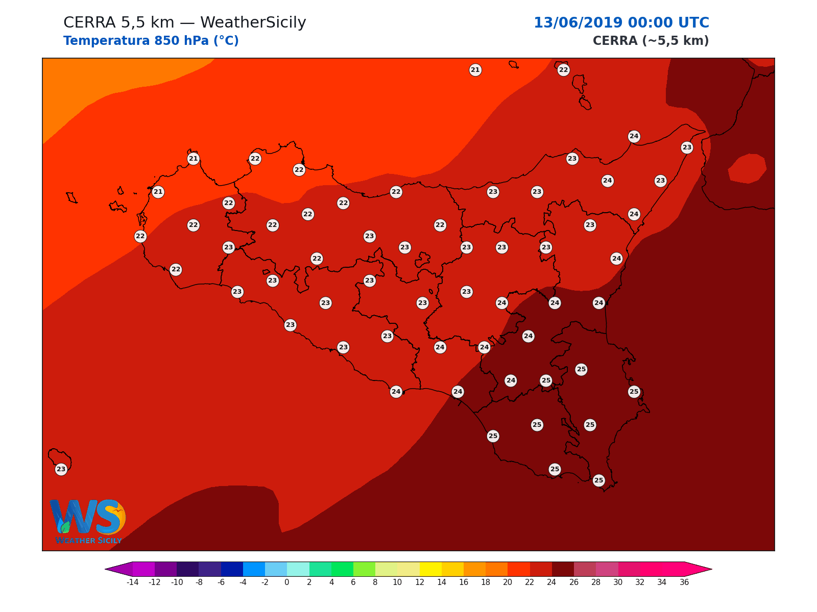 Temperatura a 850 hPa · 2019061300