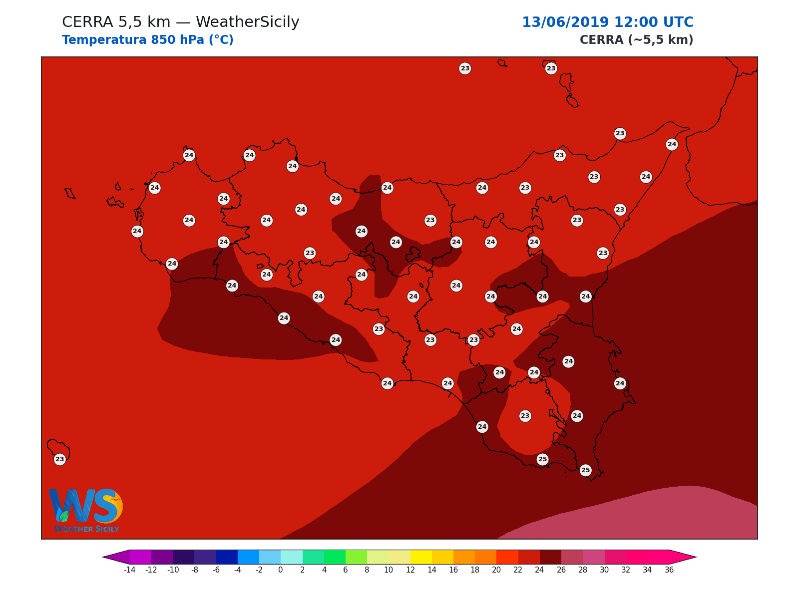 Temperatura a 850 hPa · 2019061312