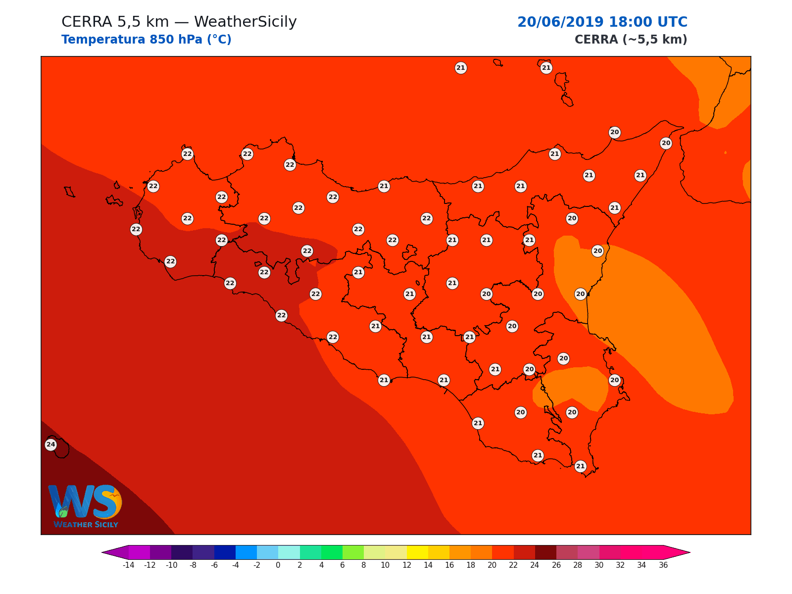 Temperatura a 850 hPa · 2019062018