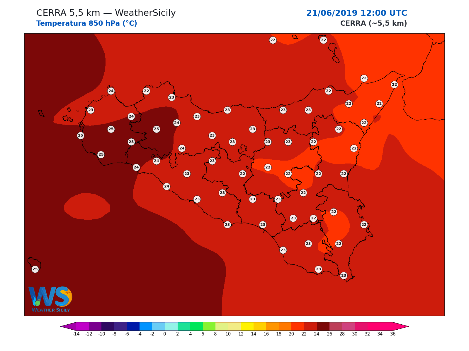 Temperatura a 850 hPa · 2019062112