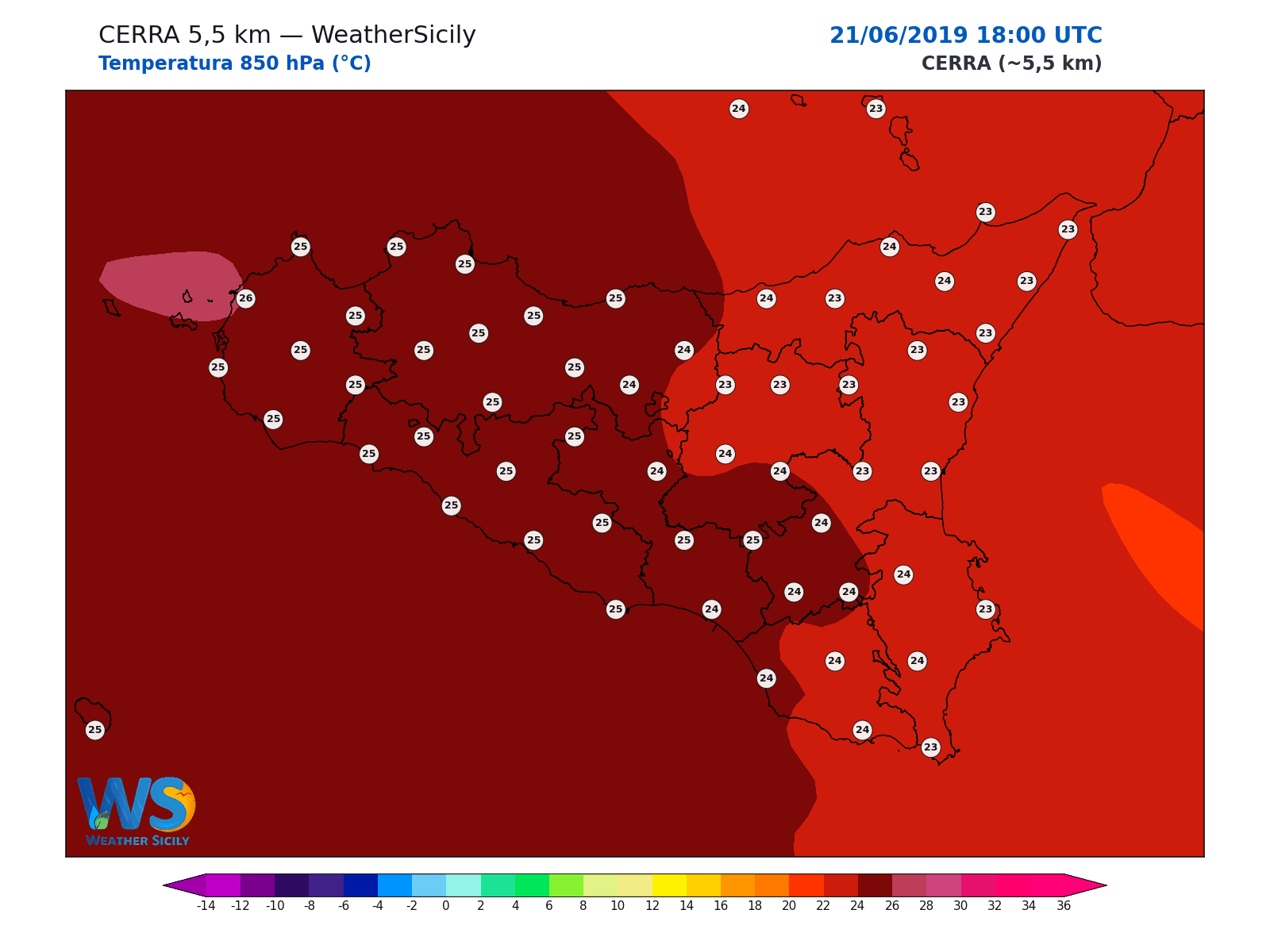 Temperatura a 850 hPa · 2019062118