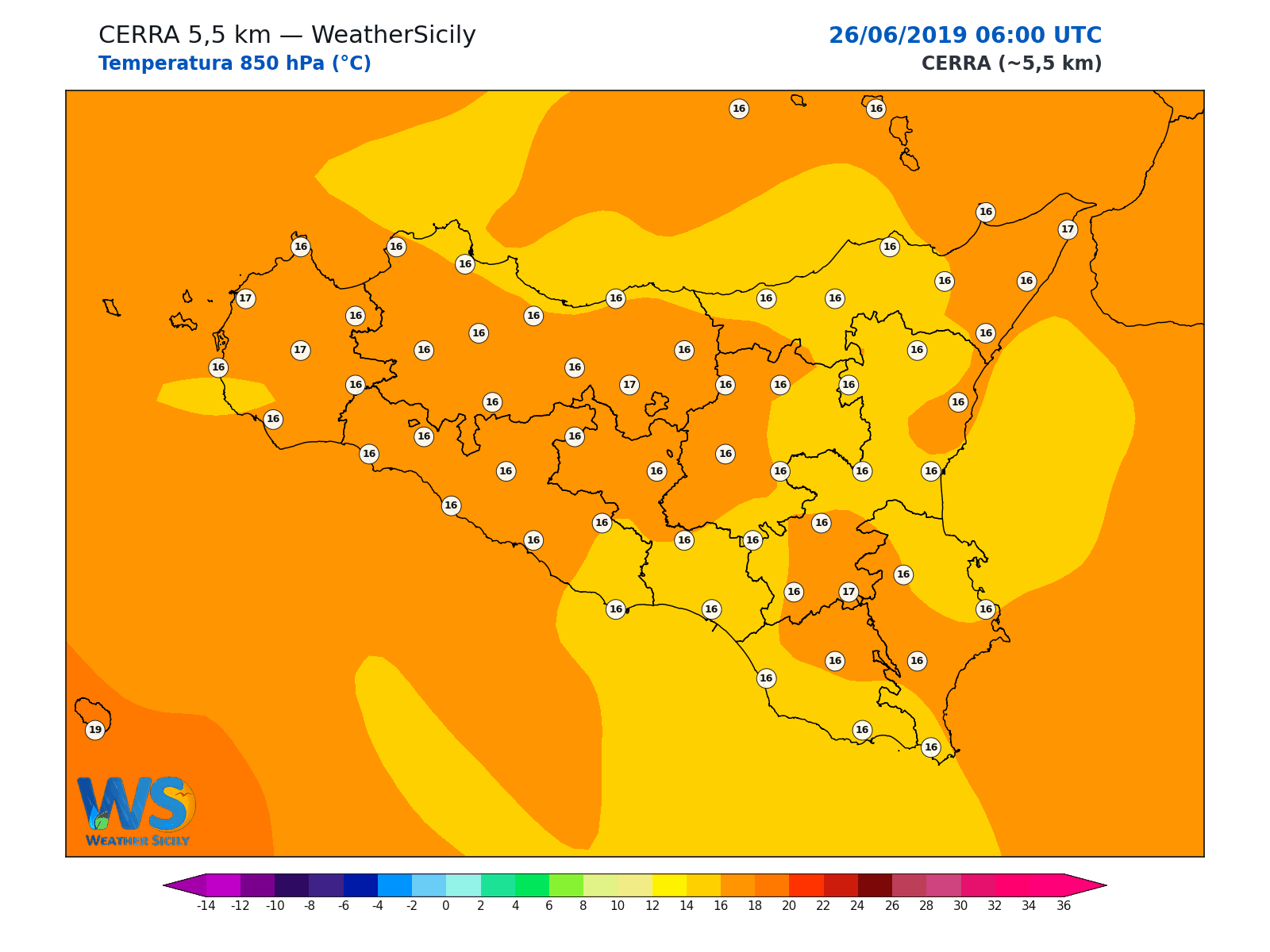 Temperatura a 850 hPa · 2019062606