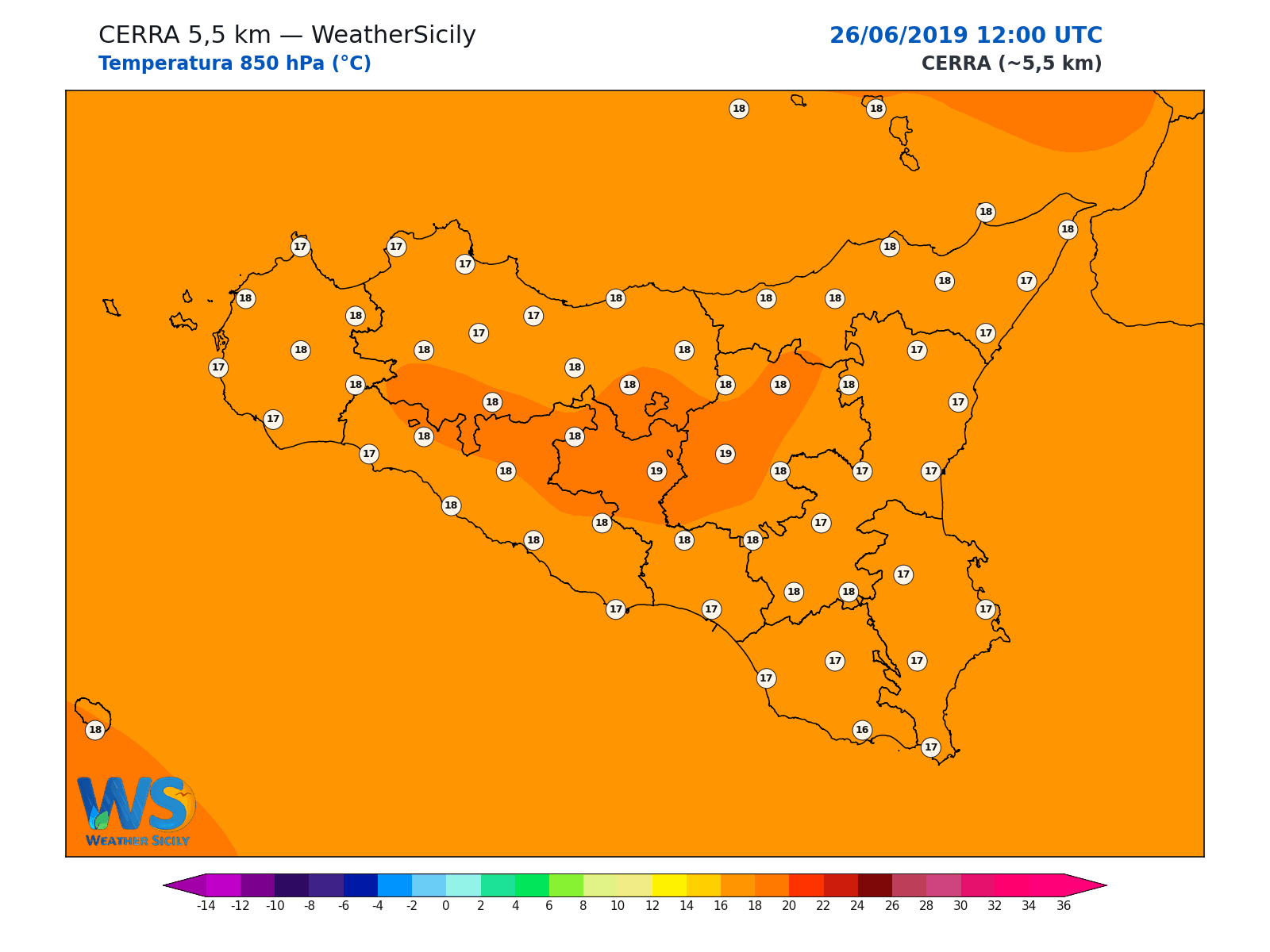 Temperatura a 850 hPa · 2019062612