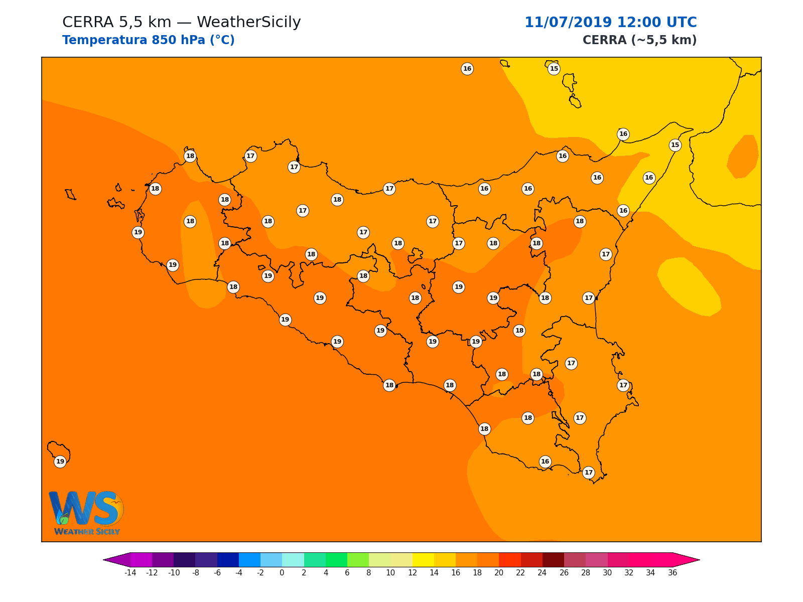 Temperatura a 850 hPa · 2019071112