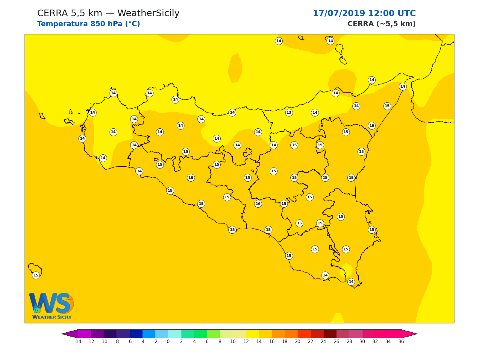 Temperatura a 850 hPa · 2019071712