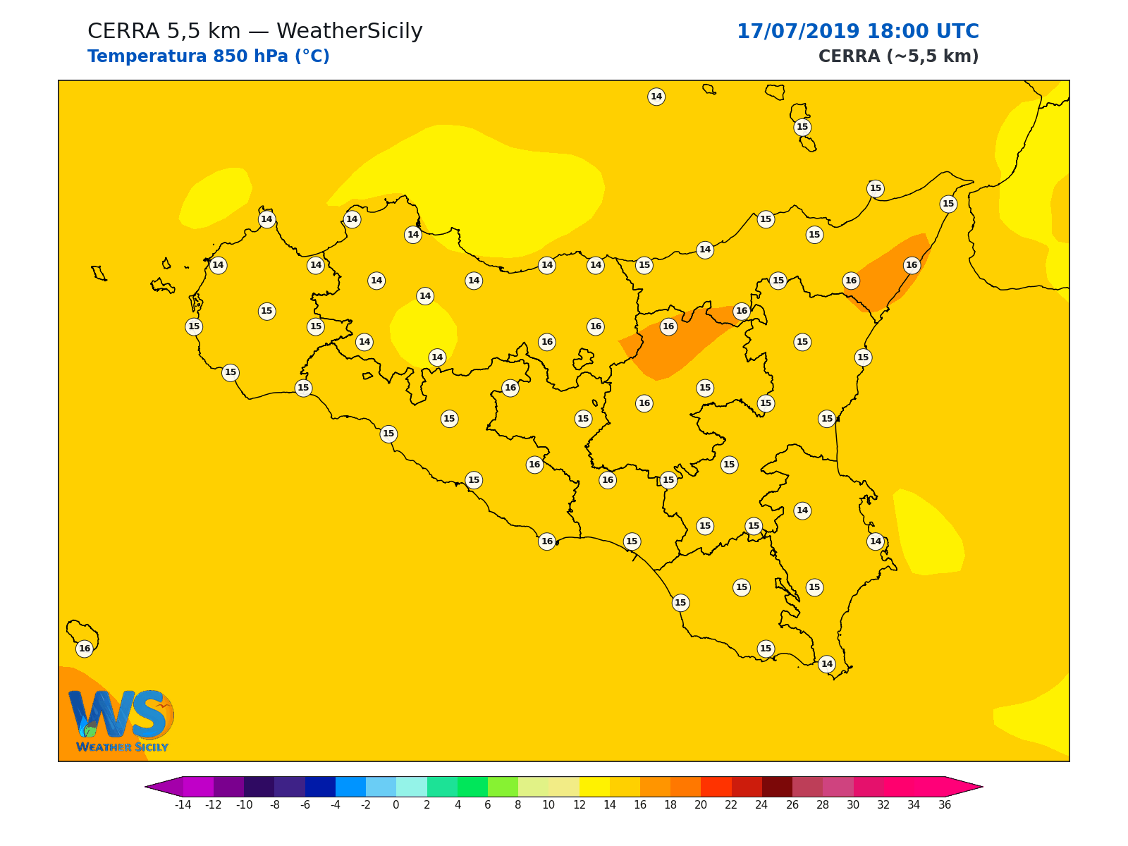 Temperatura a 850 hPa · 2019071718