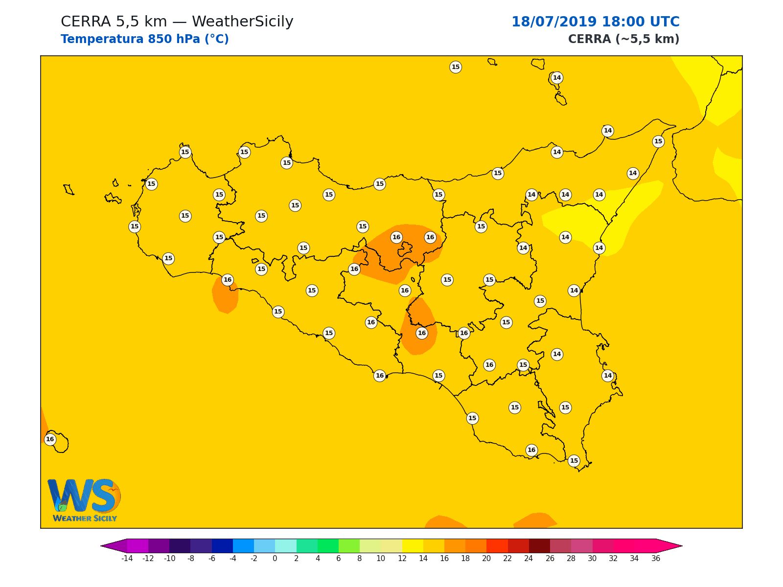 Temperatura a 850 hPa · 2019071818
