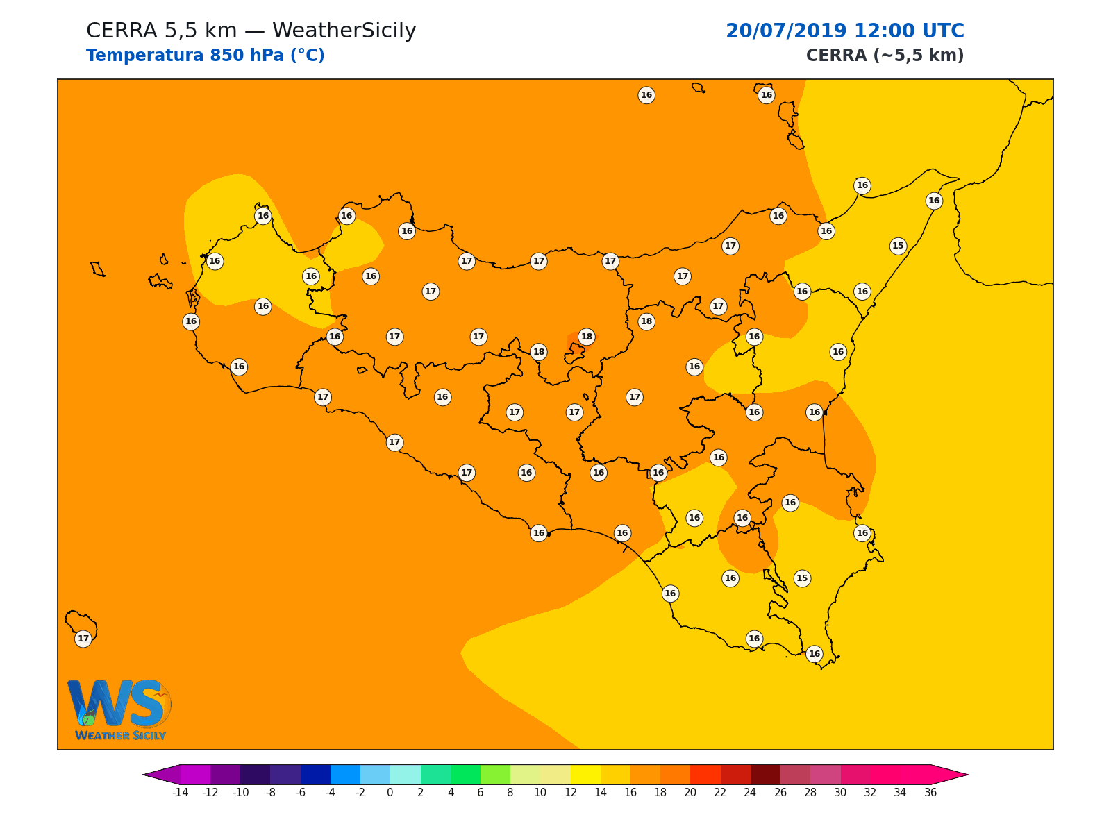 Temperatura a 850 hPa · 2019072012