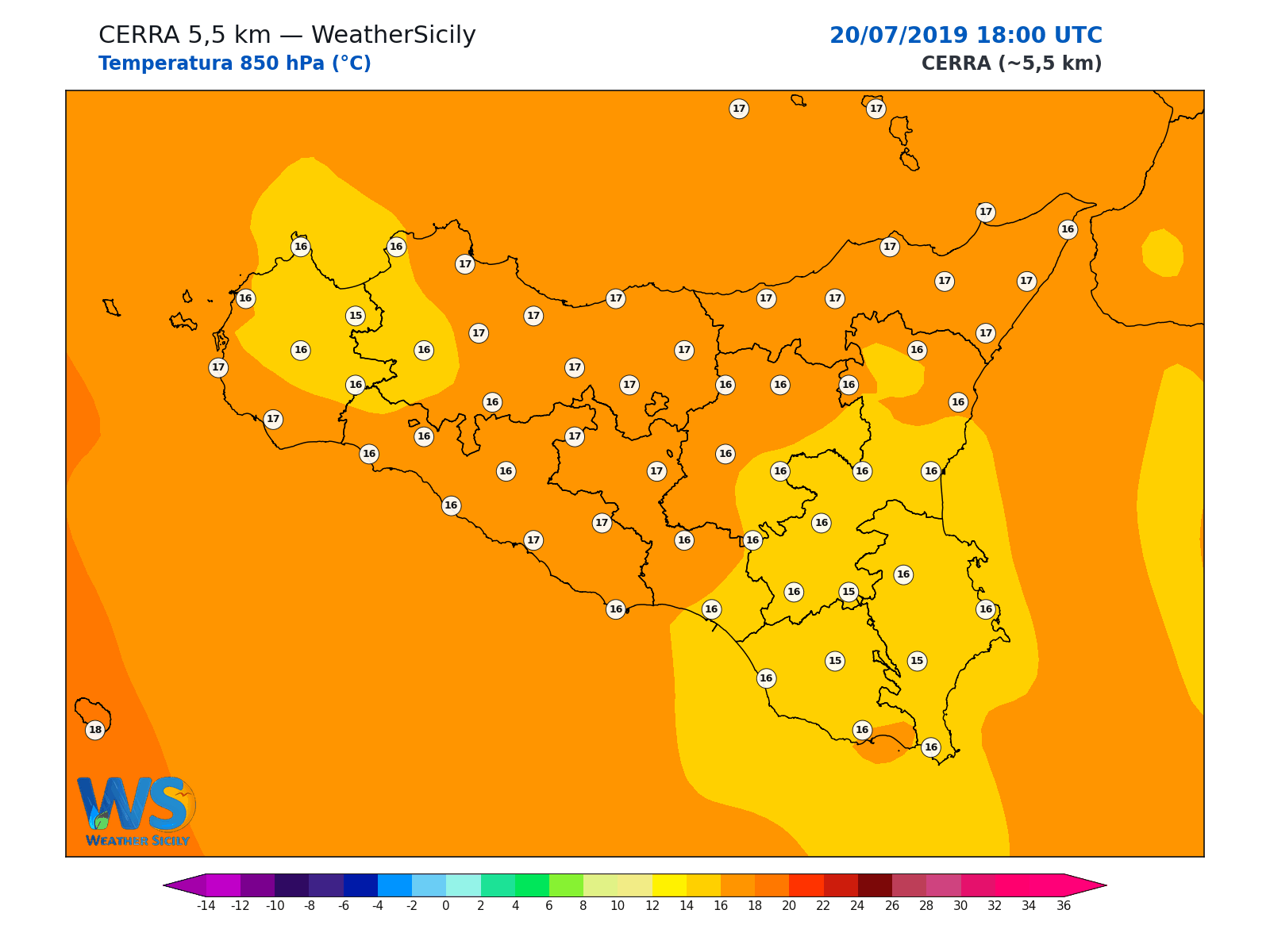 Temperatura a 850 hPa · 2019072018