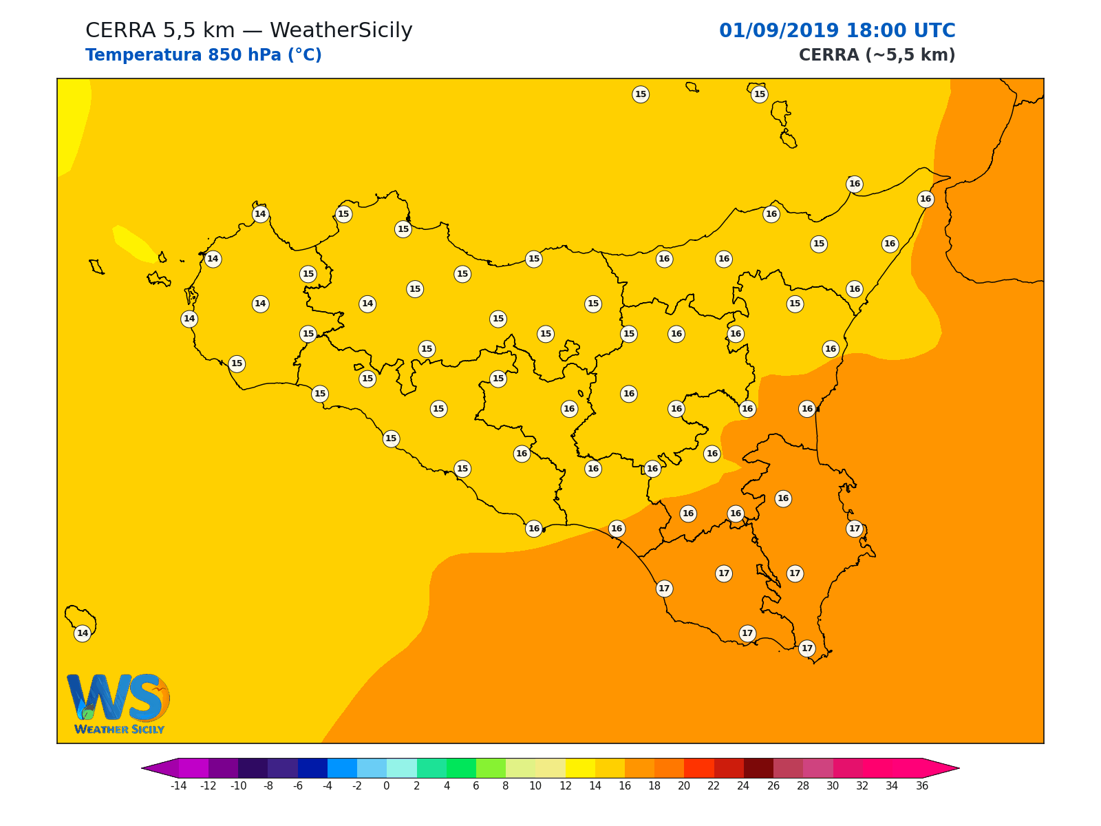 Temperatura a 850 hPa · 2019090118