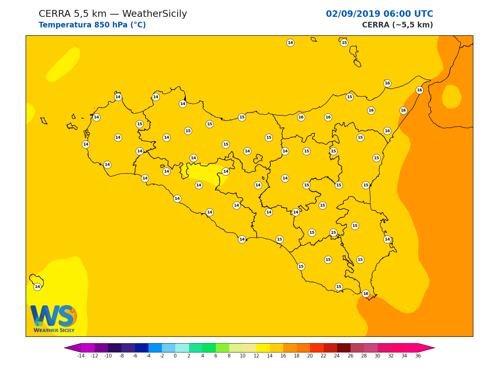 Temperatura a 850 hPa · 2019090206