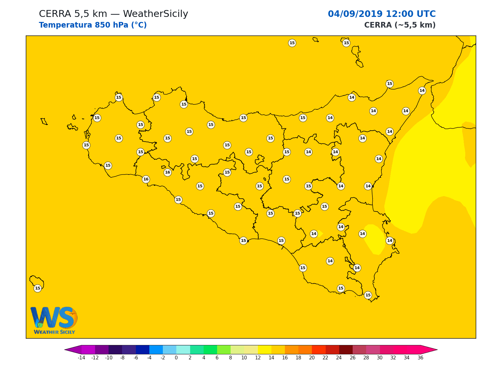 Temperatura a 850 hPa · 2019090412