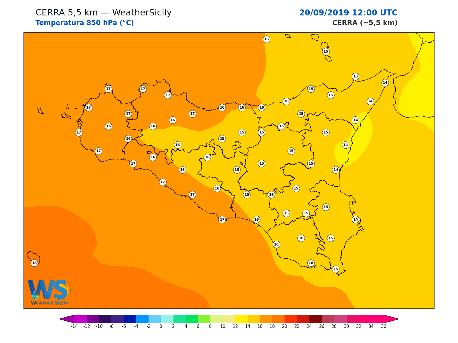Temperatura a 850 hPa · 2019092012