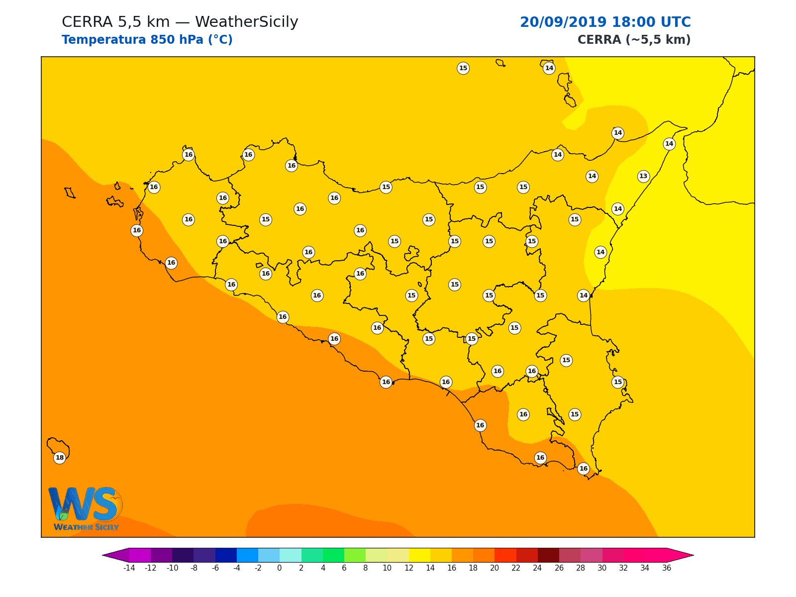 Temperatura a 850 hPa · 2019092018