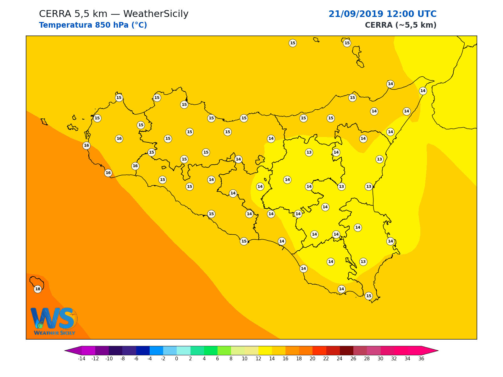 Temperatura a 850 hPa · 2019092112