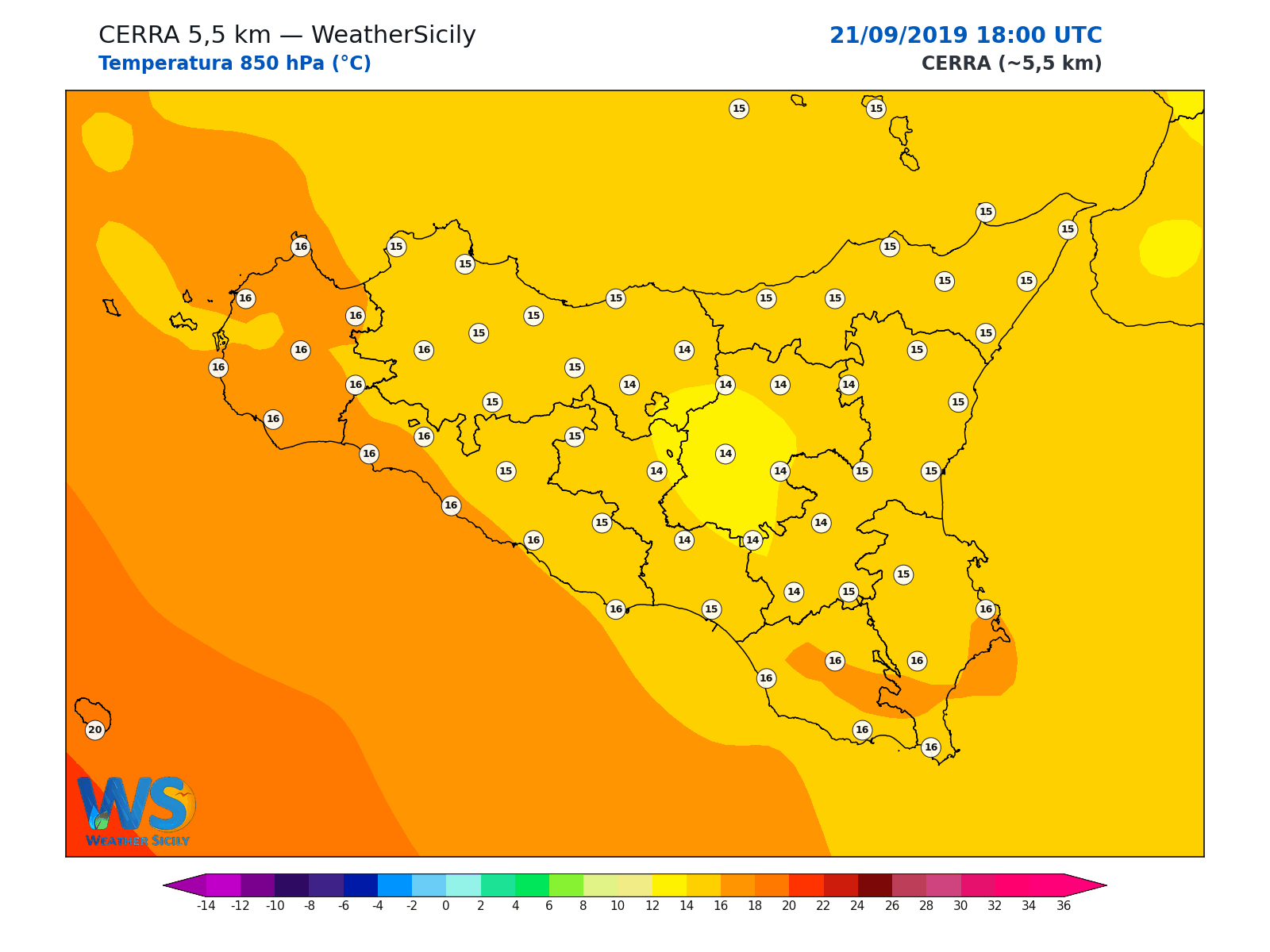 Temperatura a 850 hPa · 2019092118