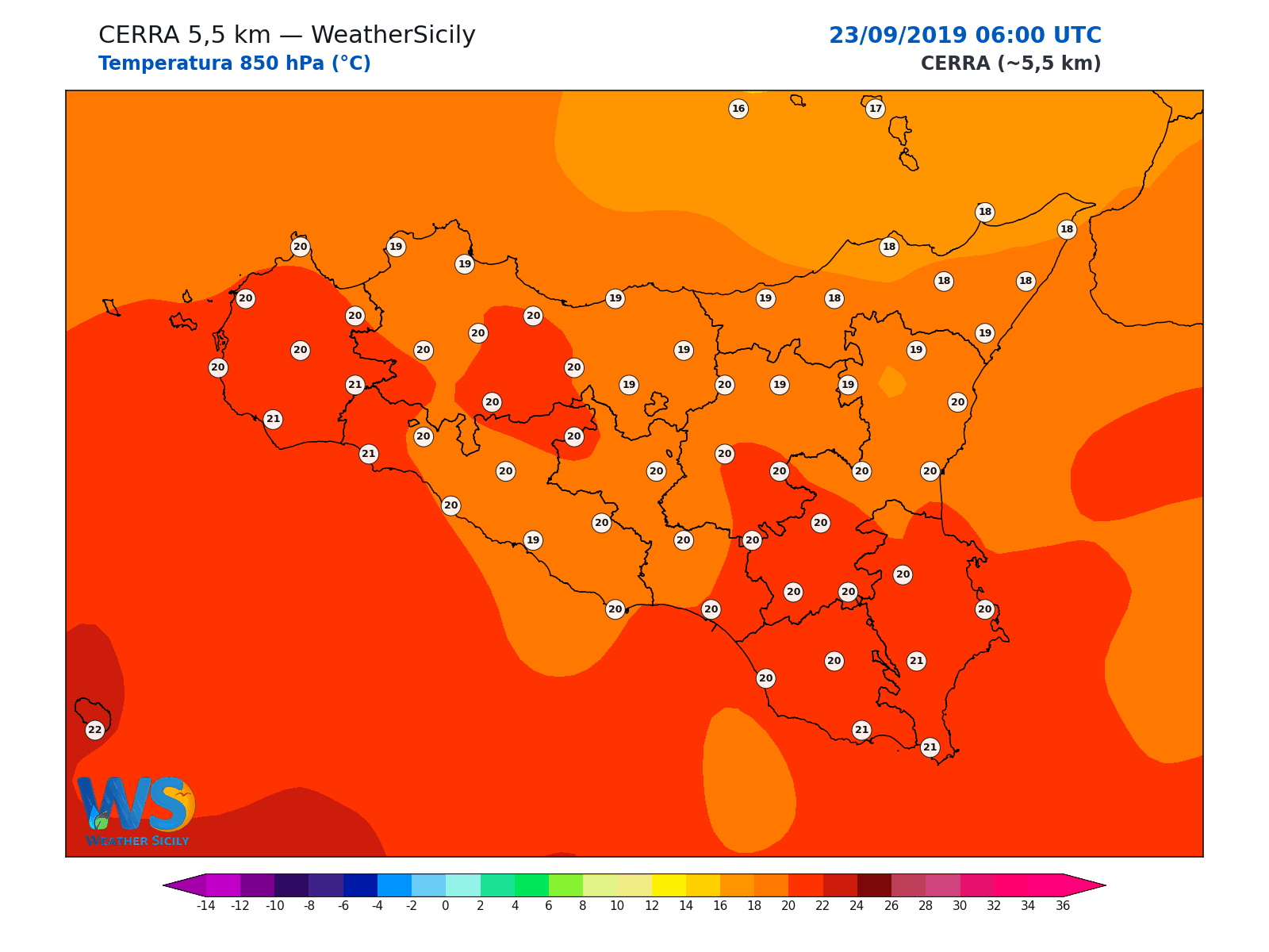 Temperatura a 850 hPa · 2019092306
