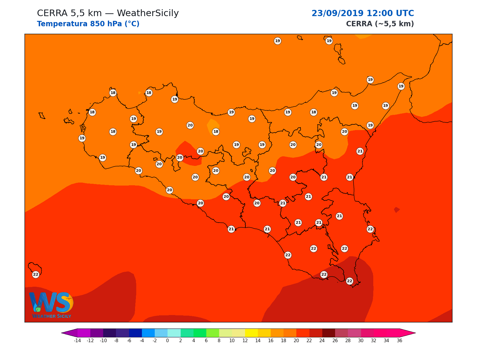 Temperatura a 850 hPa · 2019092312