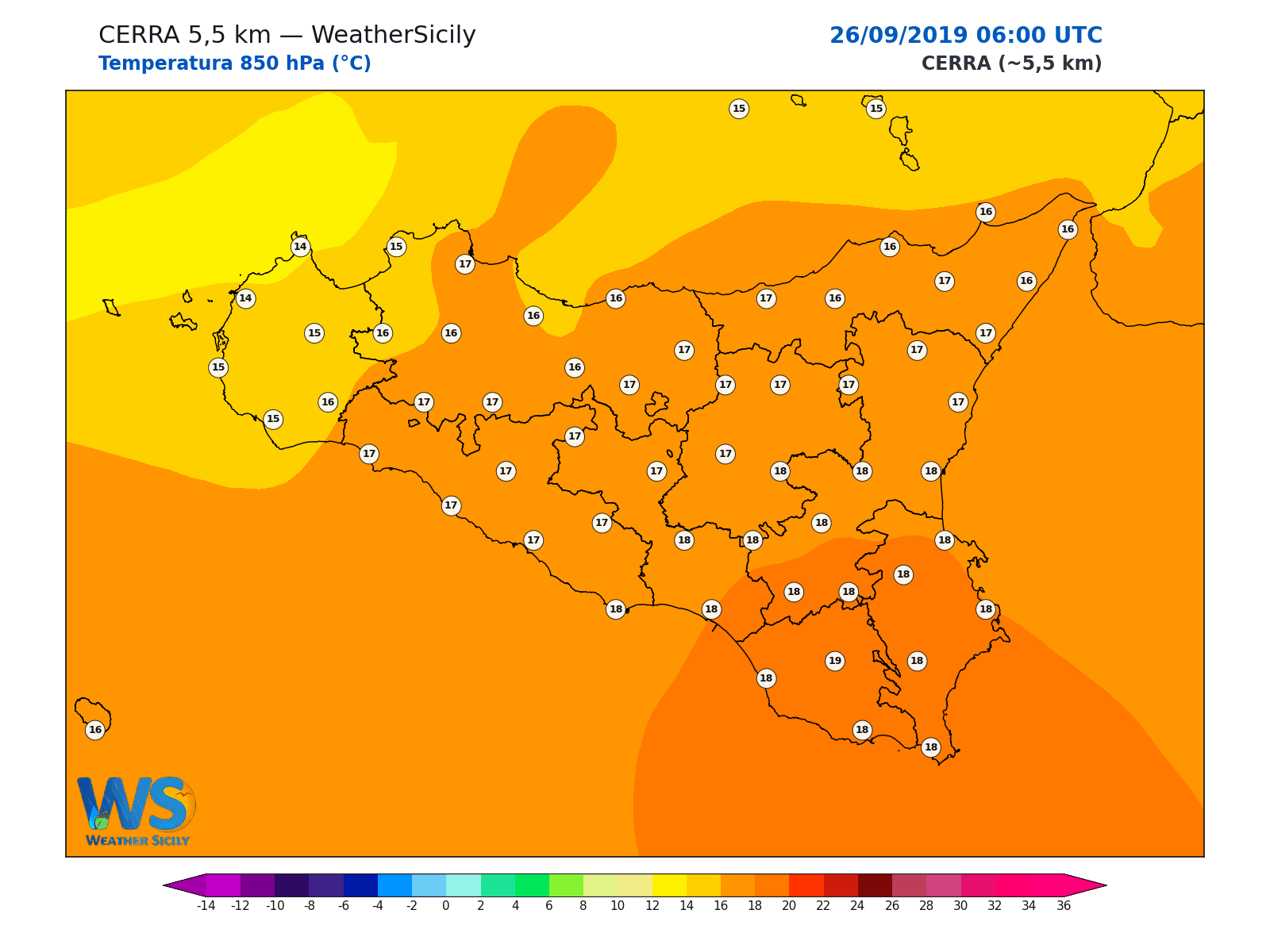 Temperatura a 850 hPa · 2019092606