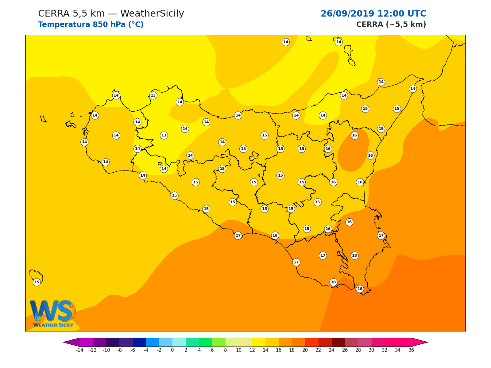Temperatura a 850 hPa · 2019092612