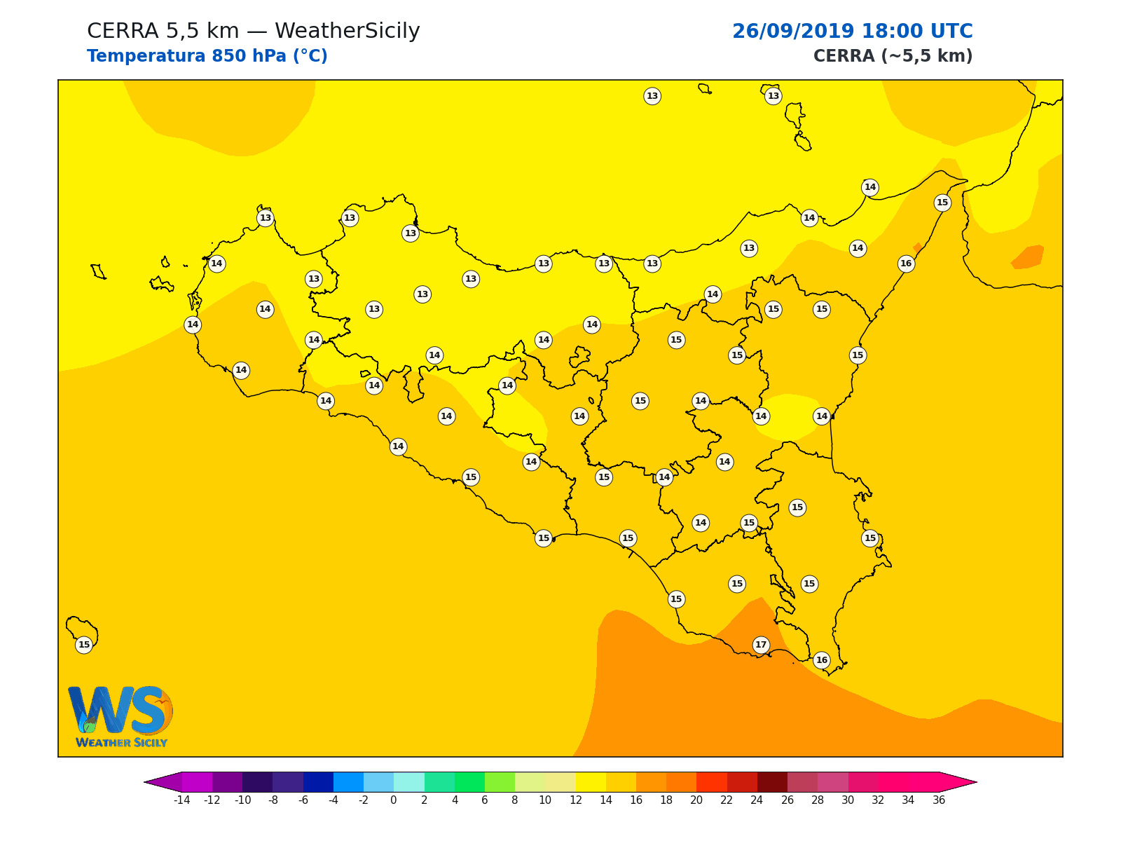 Temperatura a 850 hPa · 2019092618
