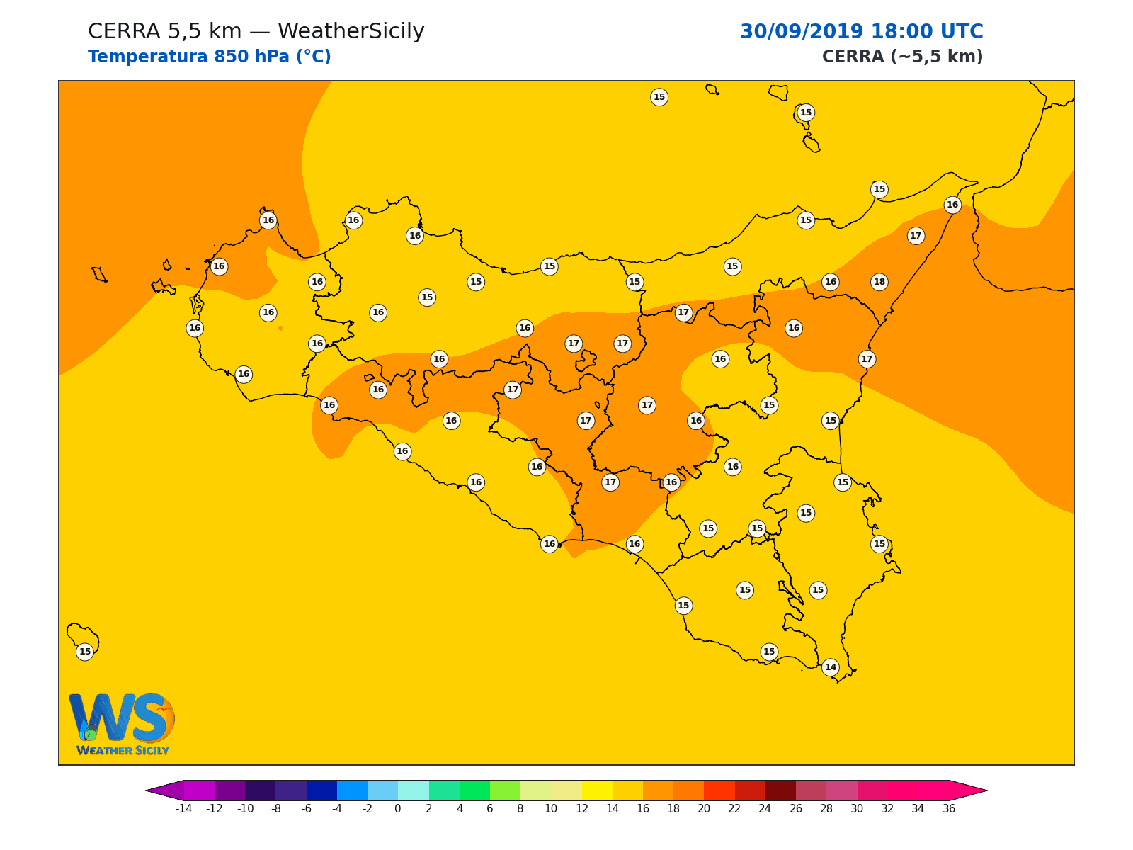 Temperatura a 850 hPa · 2019093018