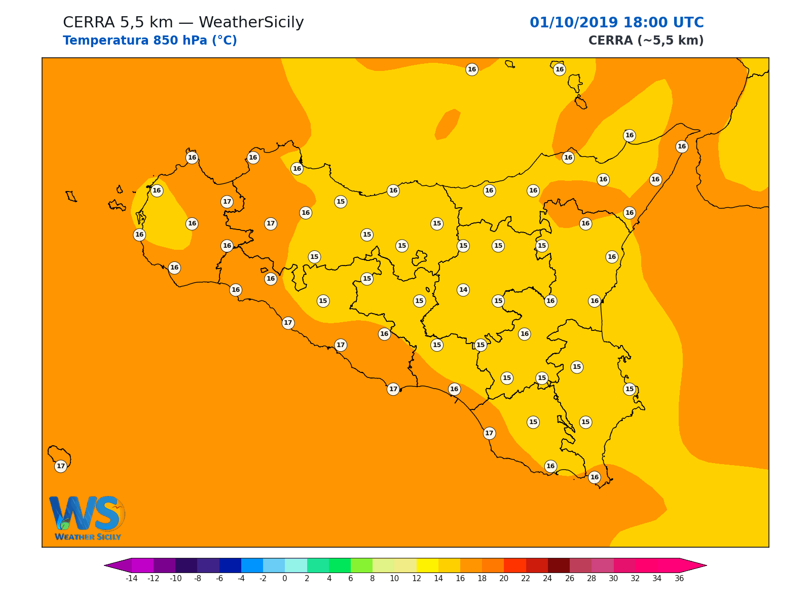 Temperatura a 850 hPa · 2019100118