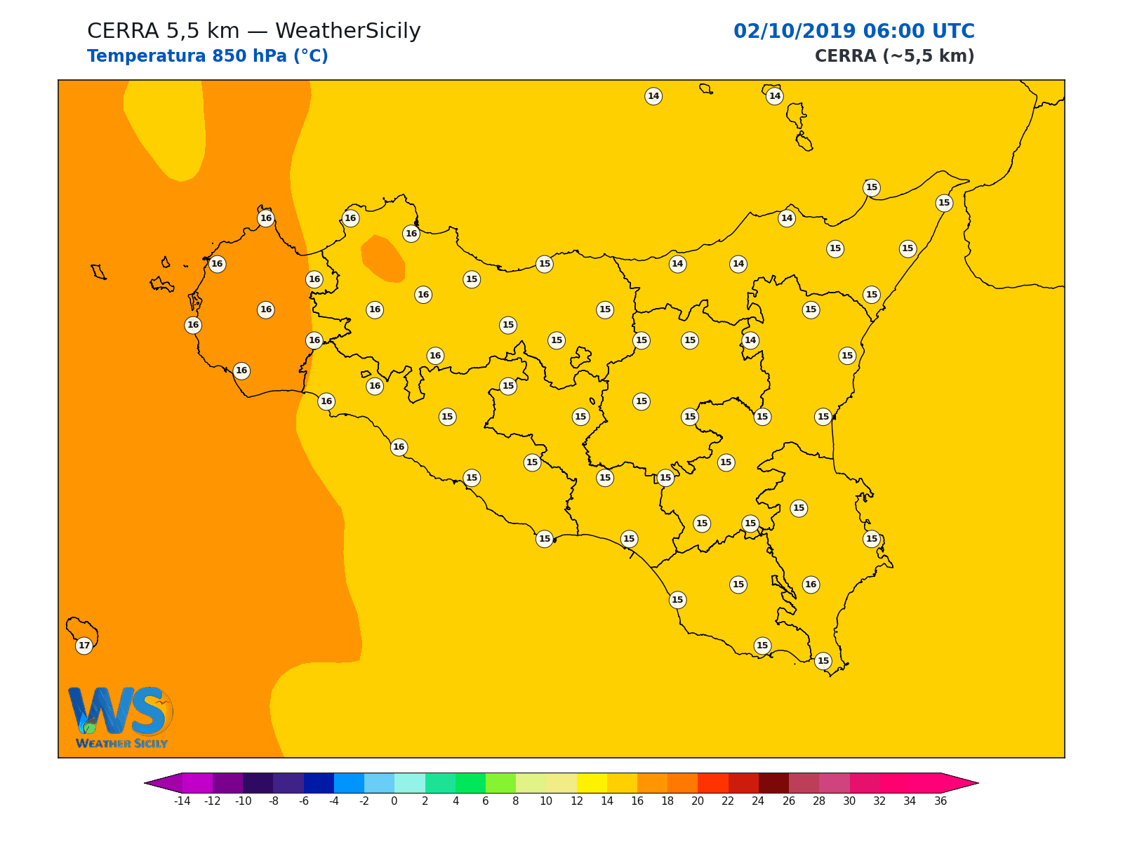 Temperatura a 850 hPa · 2019100206