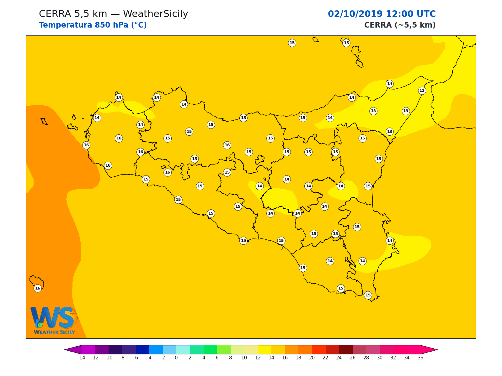 Temperatura a 850 hPa · 2019100212