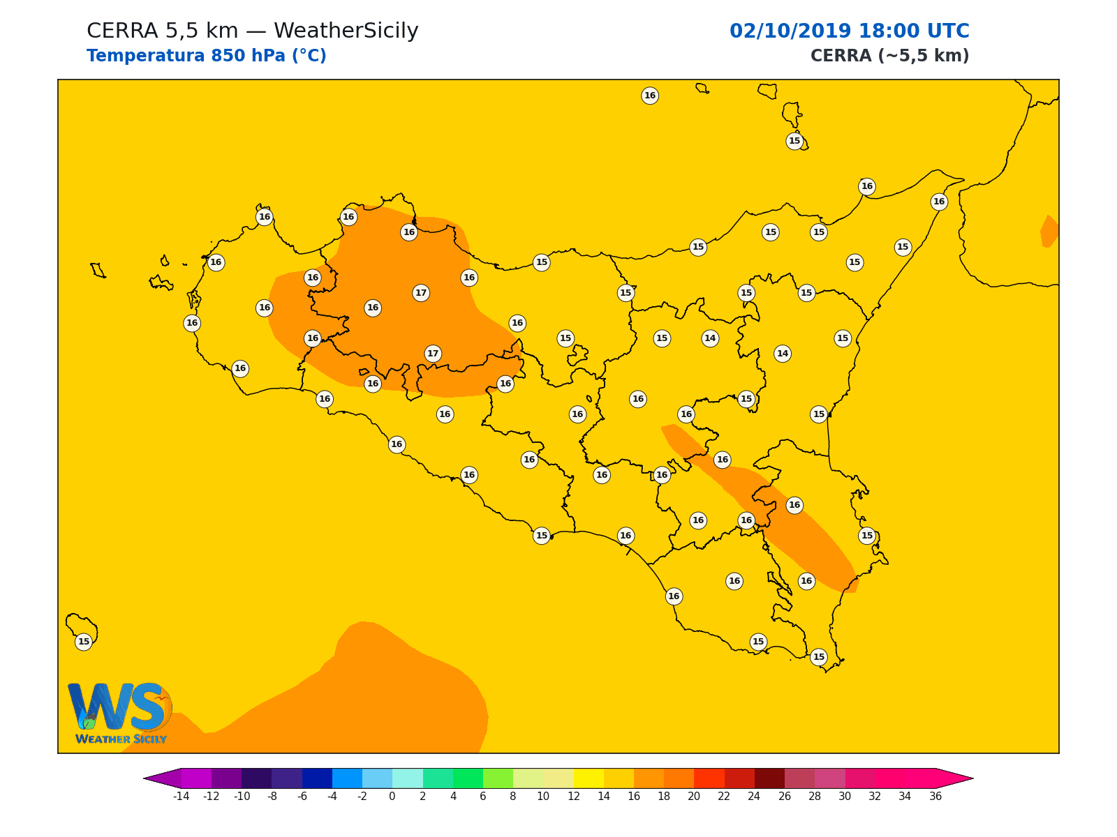 Temperatura a 850 hPa · 2019100218