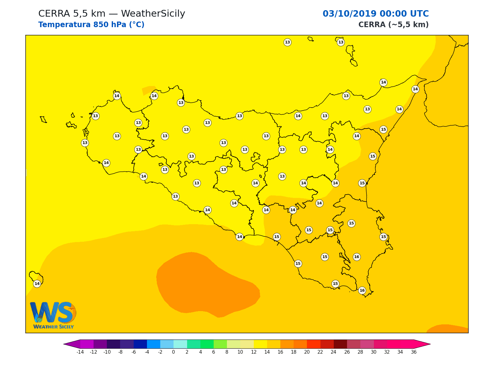 Temperatura a 850 hPa · 2019100300