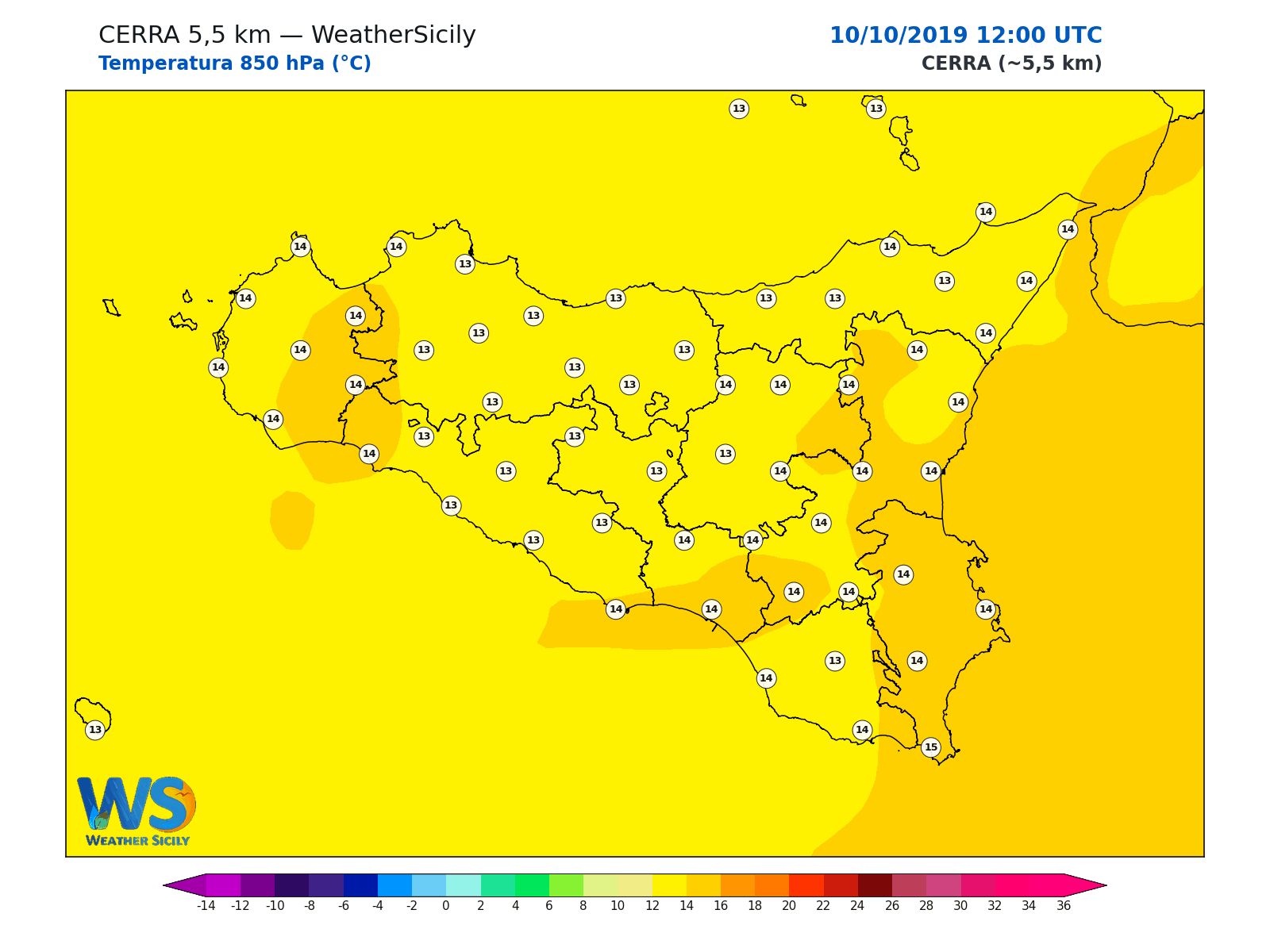 Temperatura a 850 hPa · 2019101012