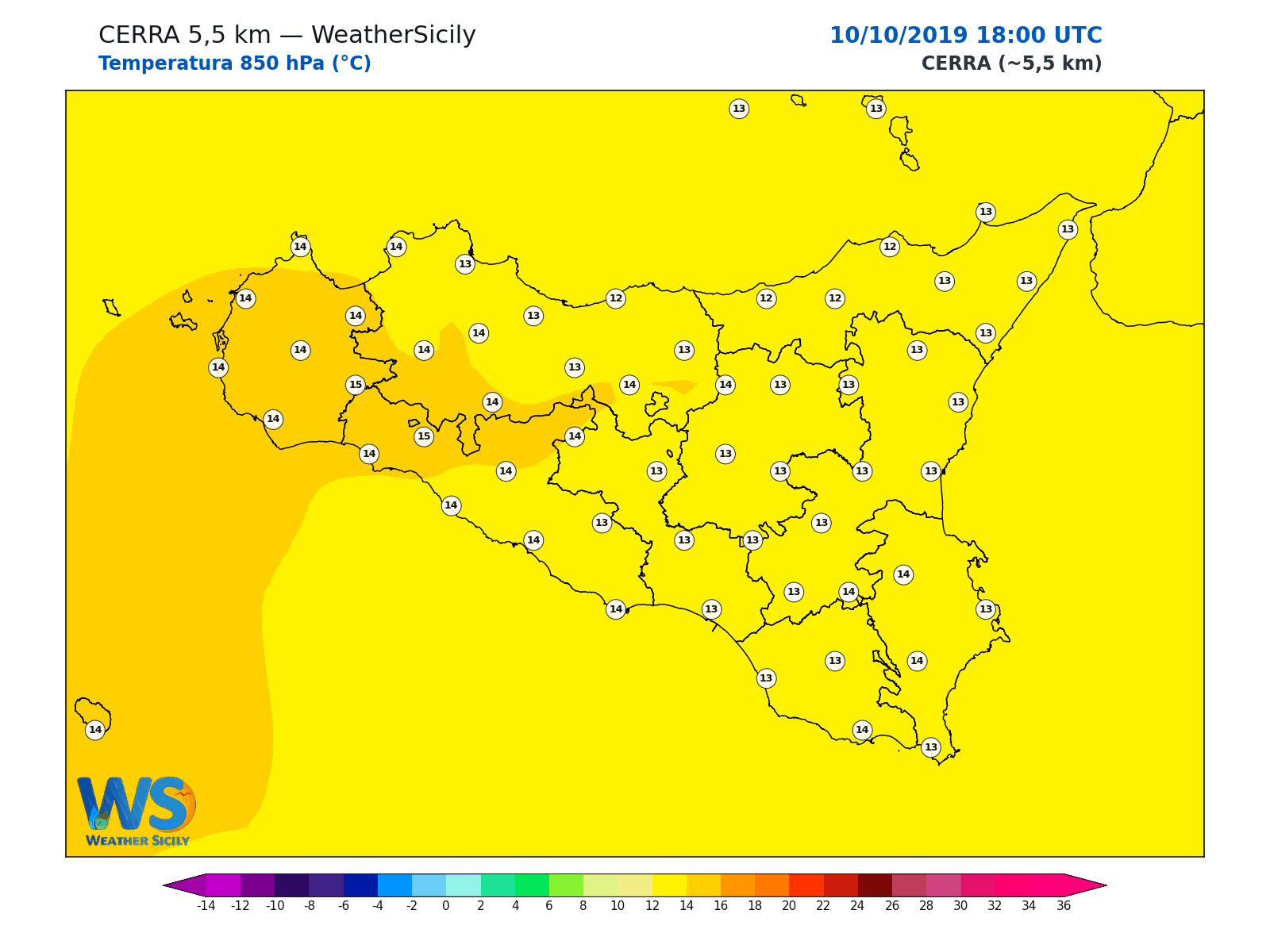 Temperatura a 850 hPa · 2019101018