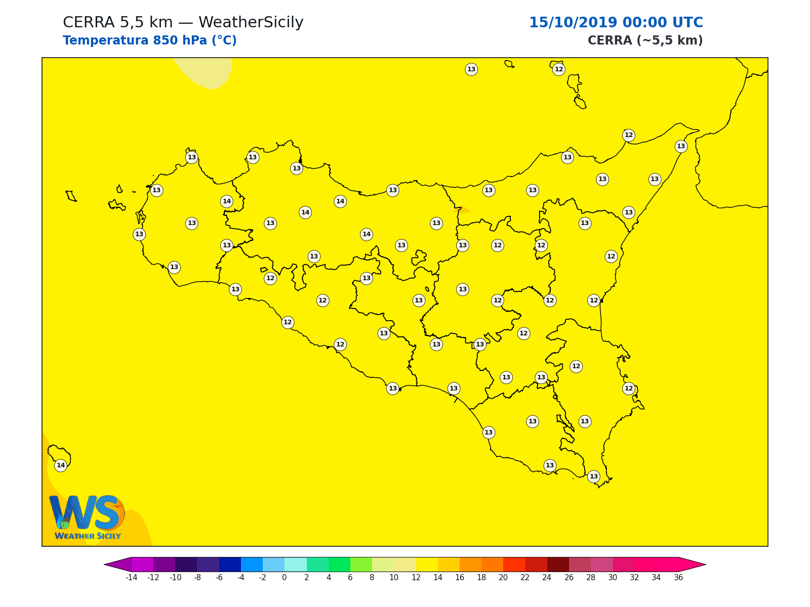 Temperatura a 850 hPa · 2019101500