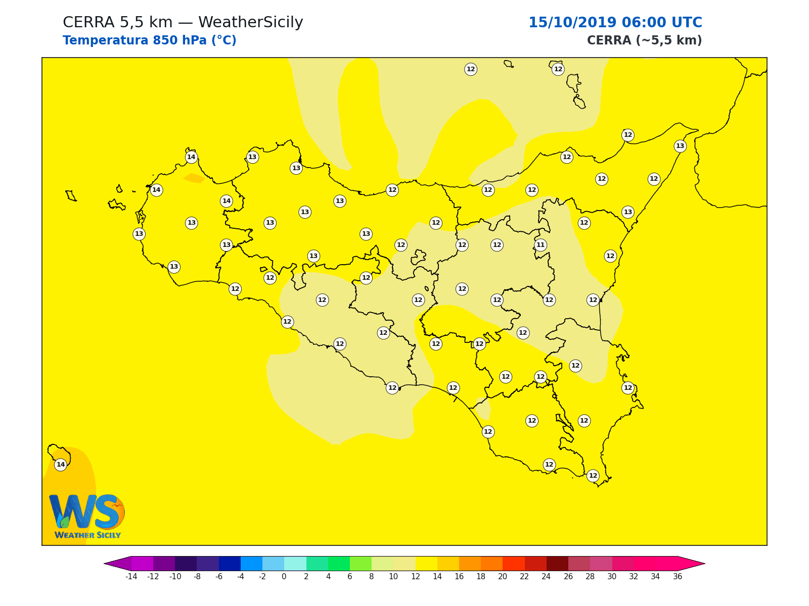 Temperatura a 850 hPa · 2019101506