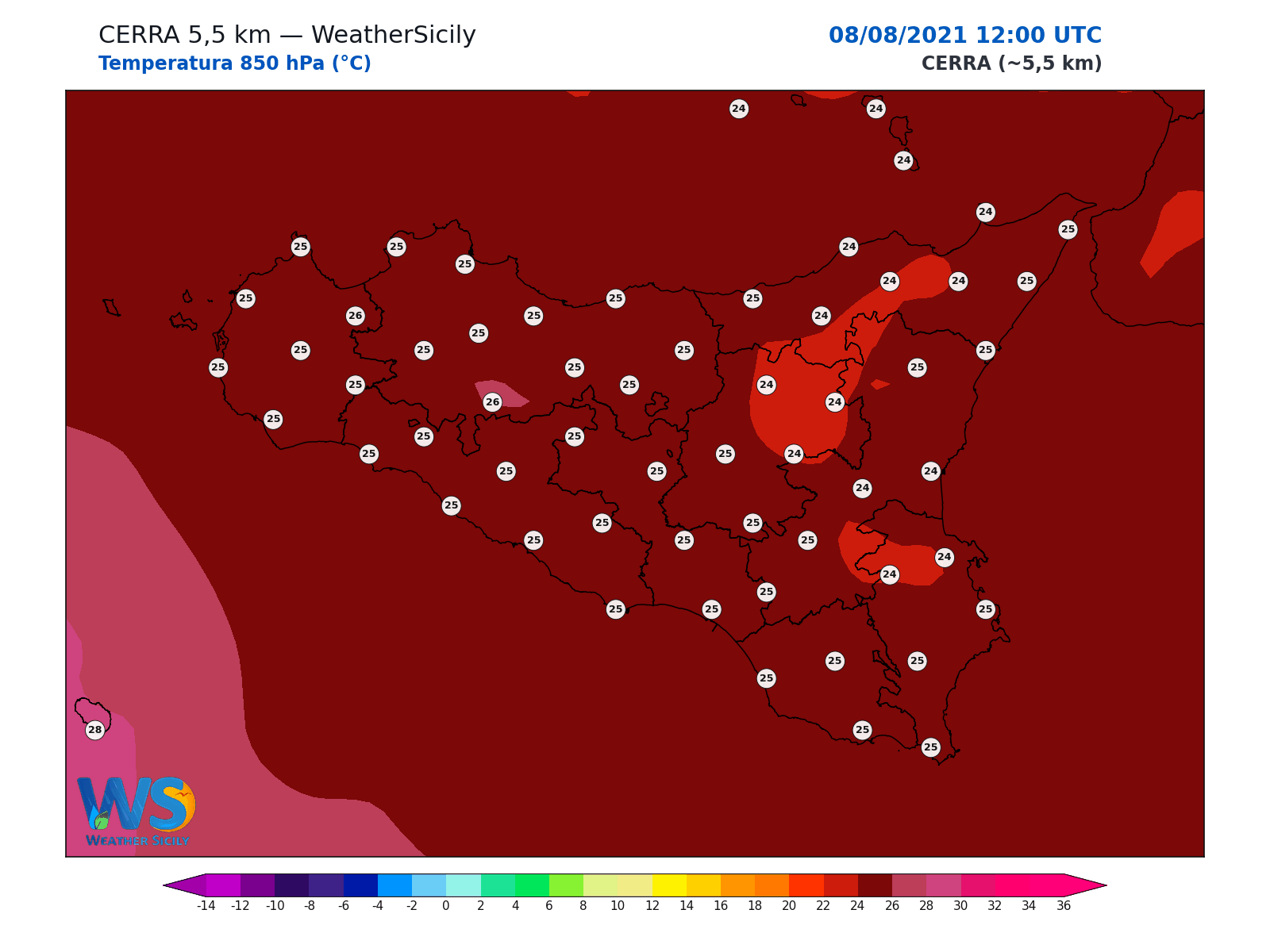 Temperatura a 850 hPa · 2021080812