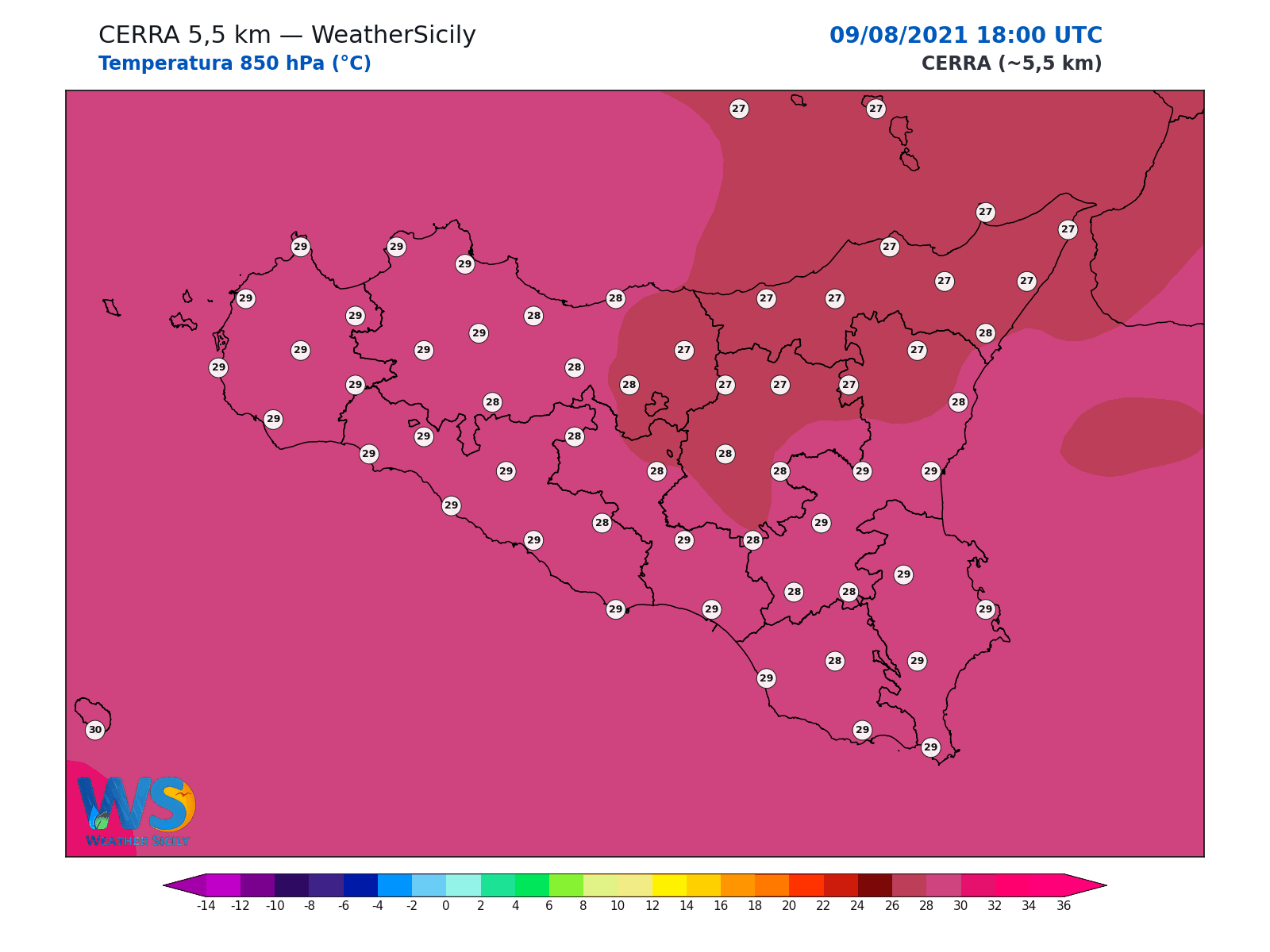 Temperatura a 850 hPa · 2021080918