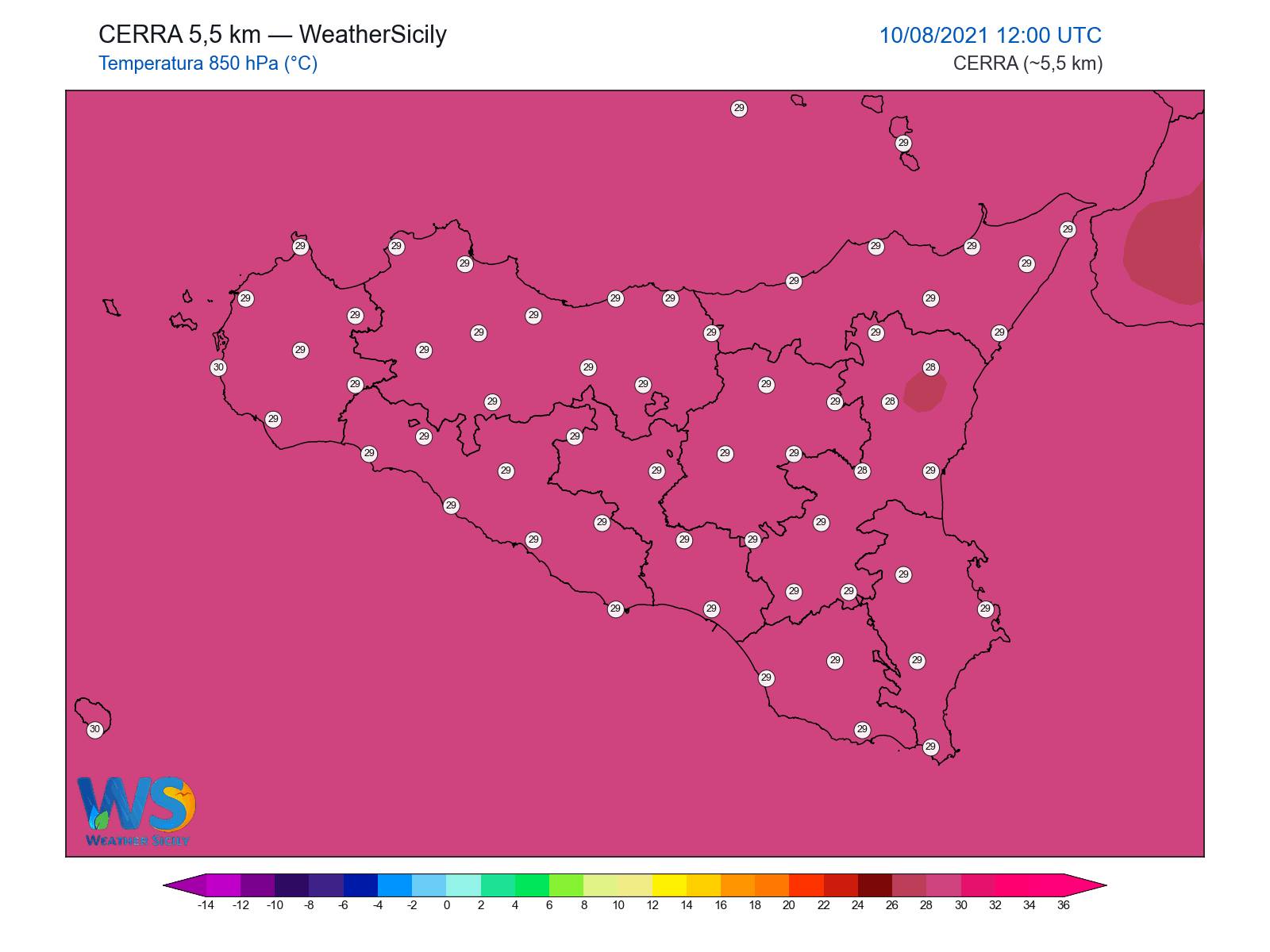 Temperatura a 850 hPa · 2021081012