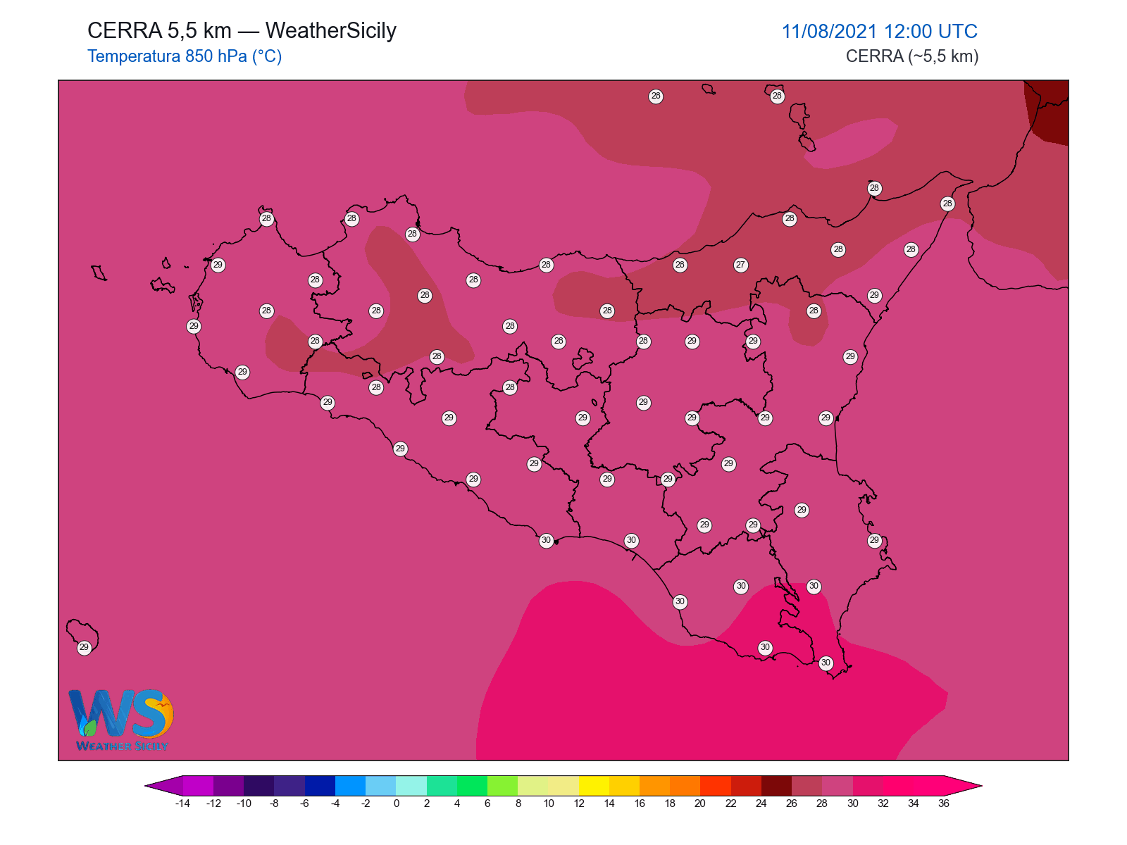 Temperatura a 850 hPa · 2021081112