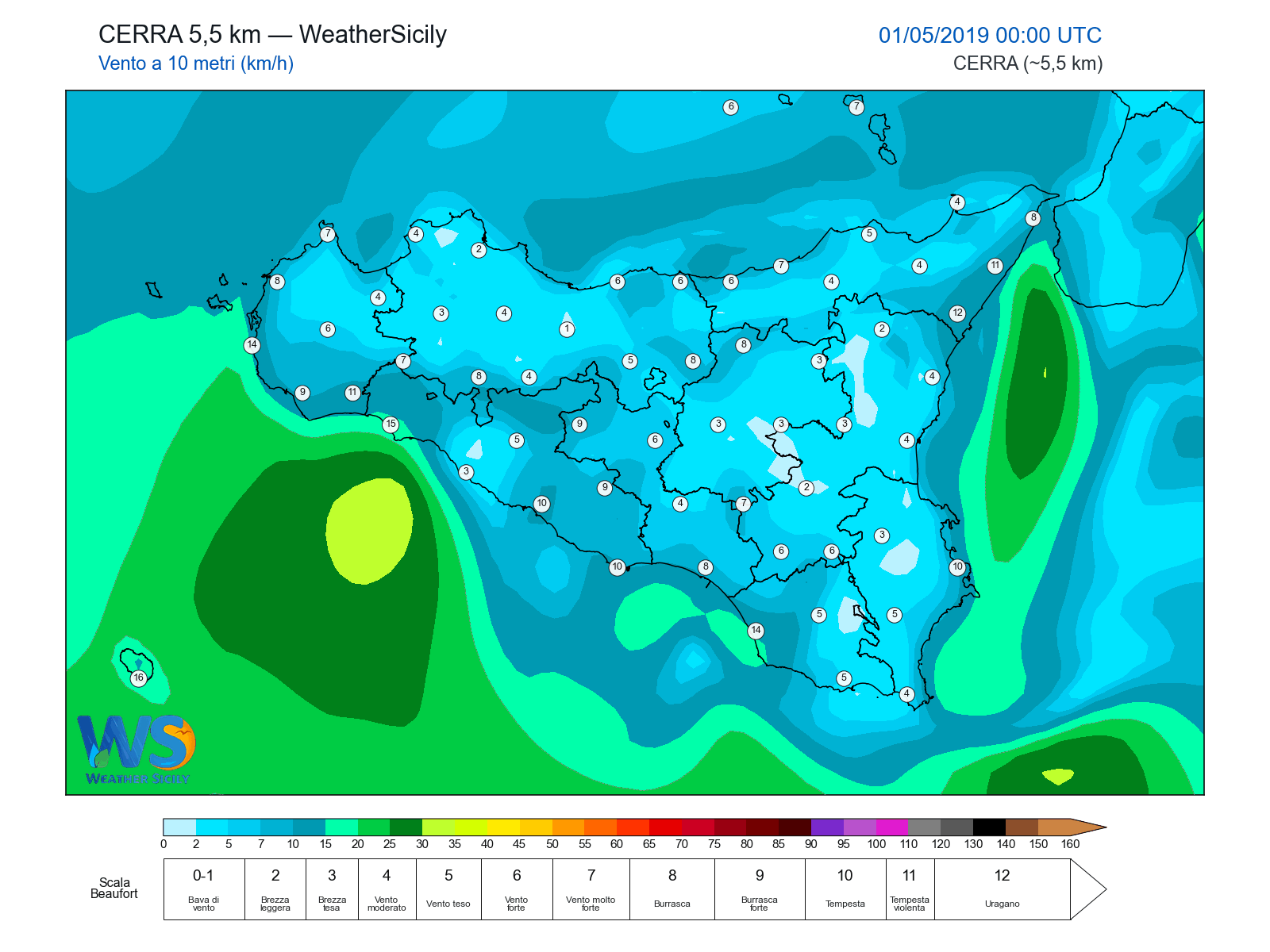 Vento a 10 metri · 2019050100