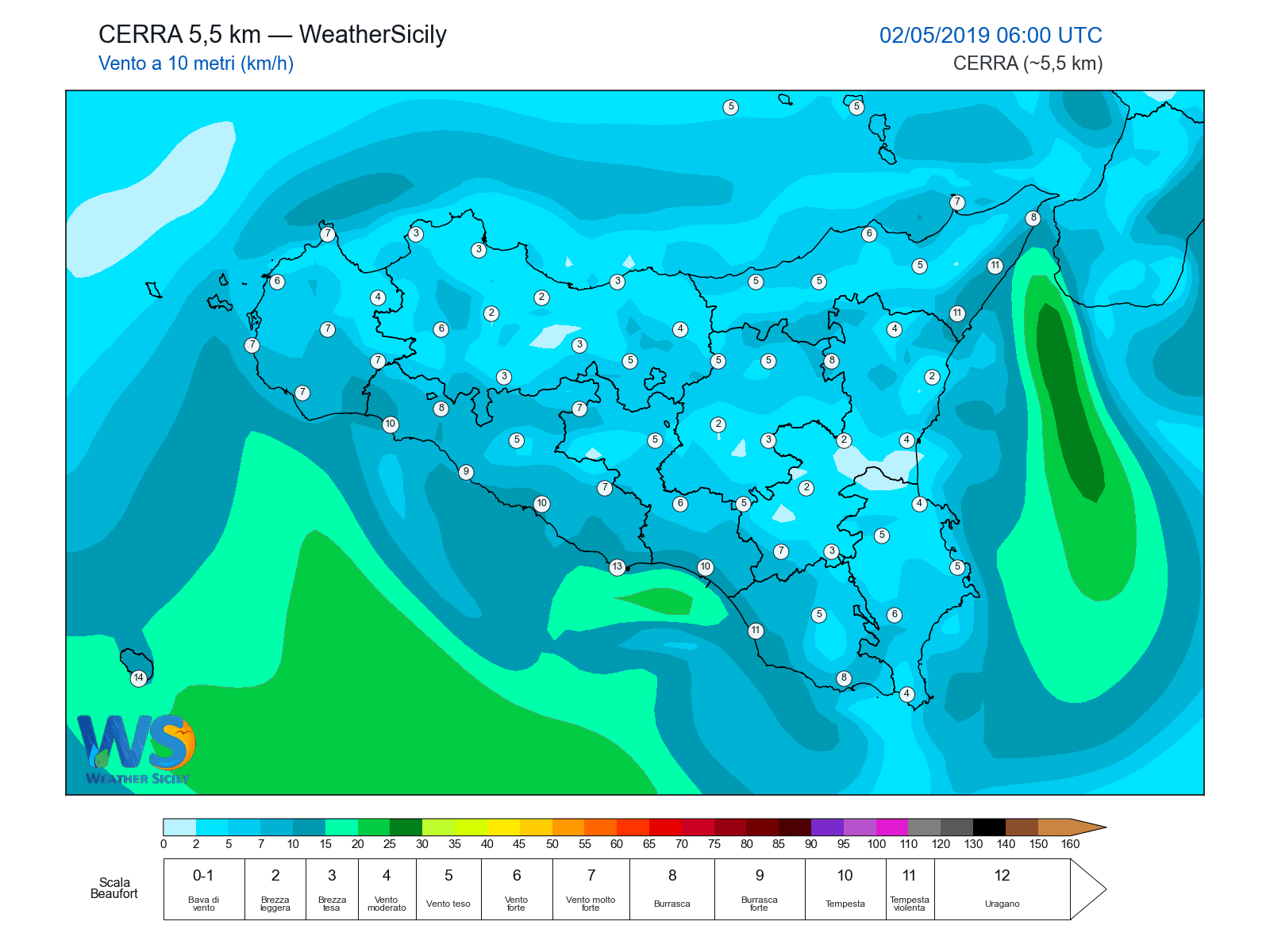 Vento a 10 metri · 2019050206