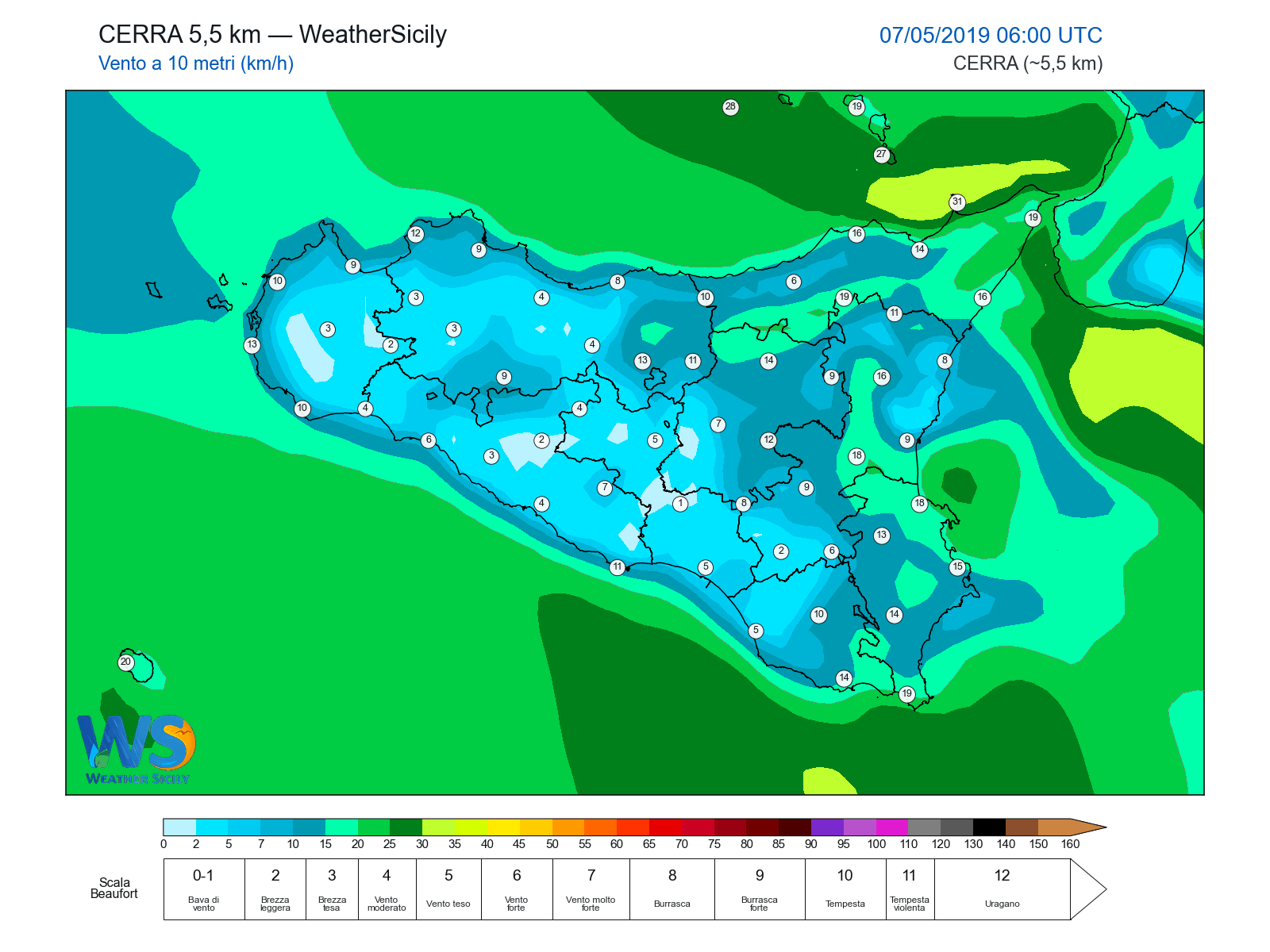 Vento a 10 metri · 2019050706