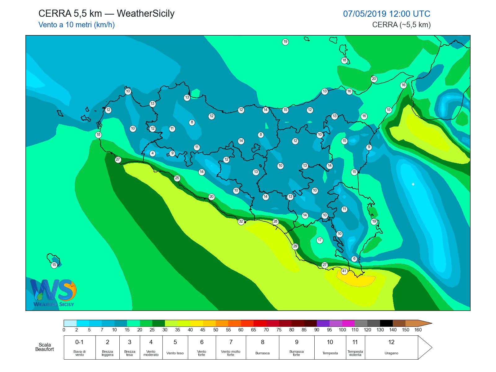 Vento a 10 metri · 2019050712